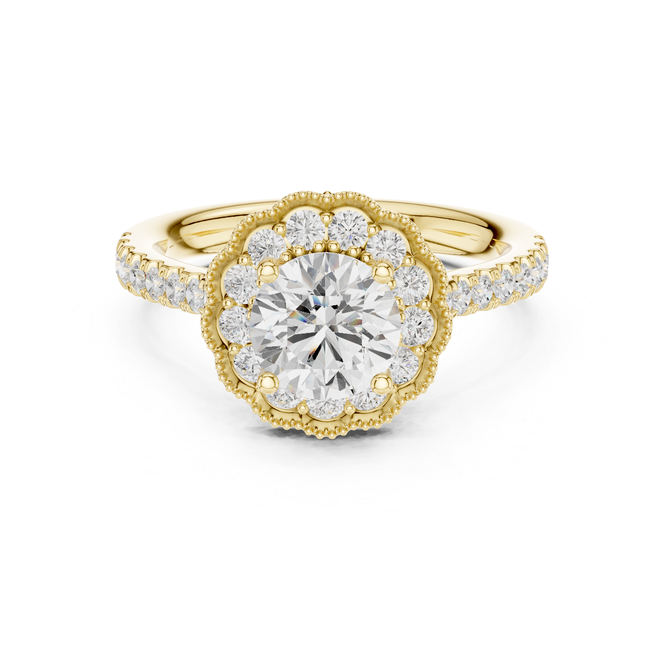 Vintage Milgrain Halo Diamond Engagement Ring