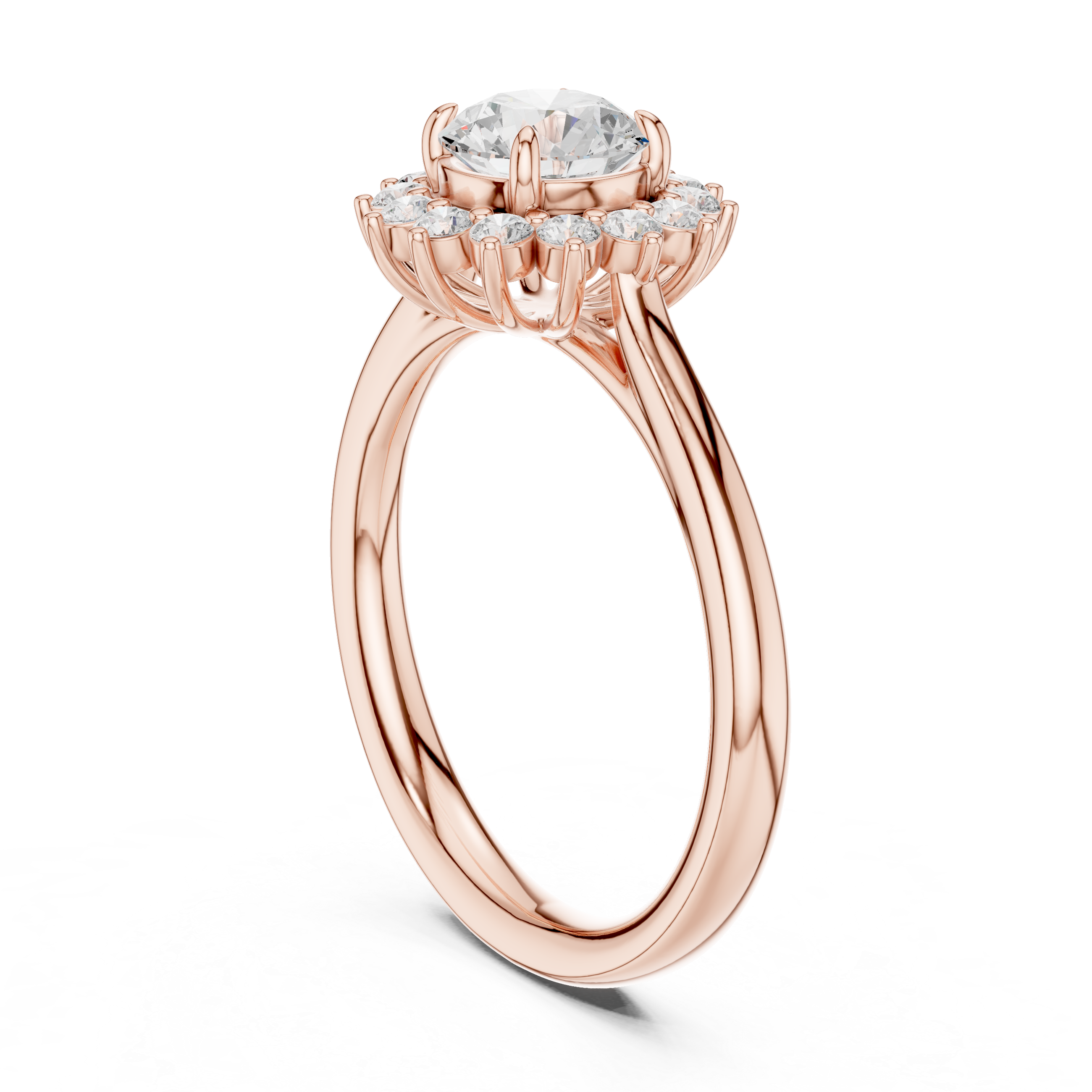Sunburst Halo Diamond Engagement Ring