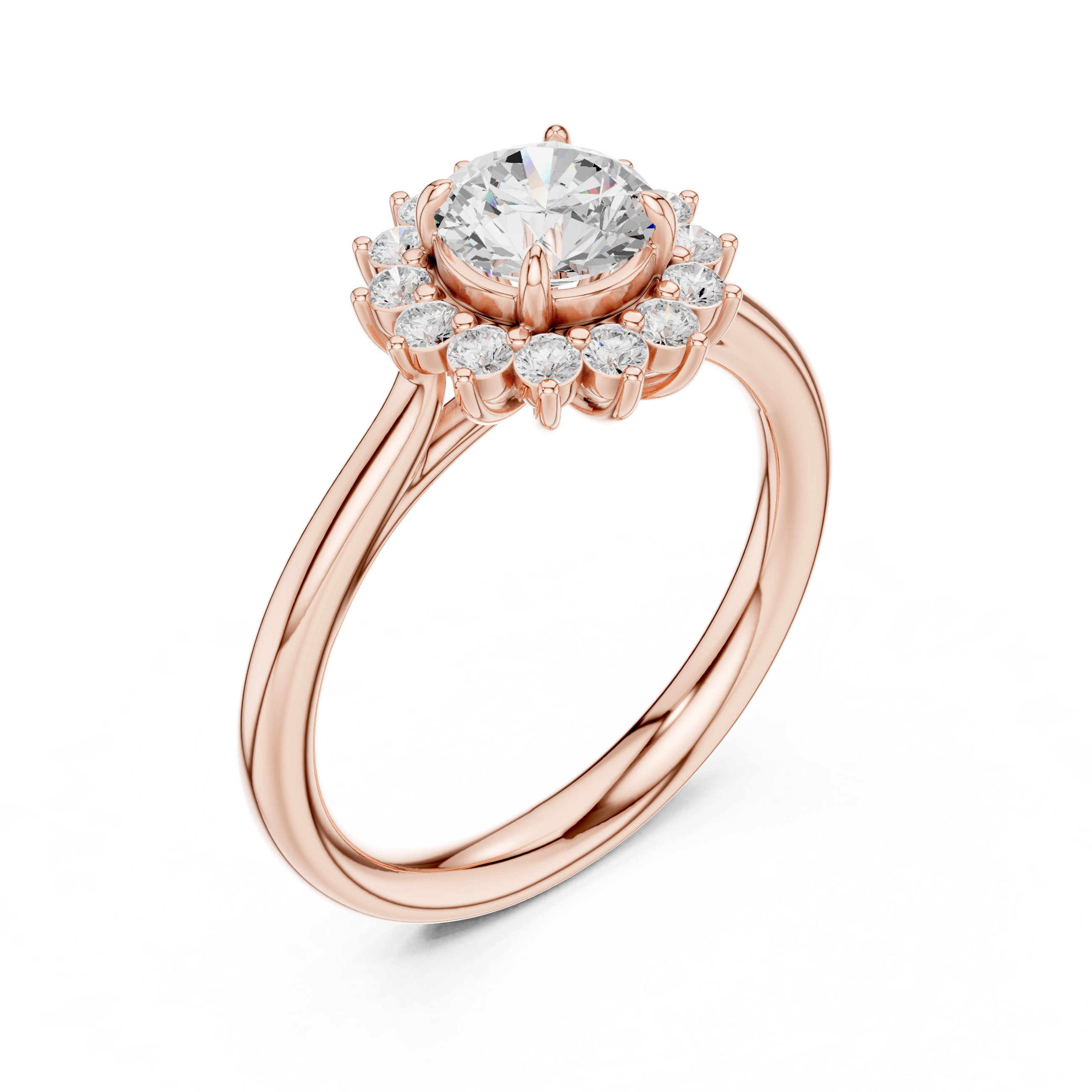 Sunburst Halo Diamond Engagement Ring