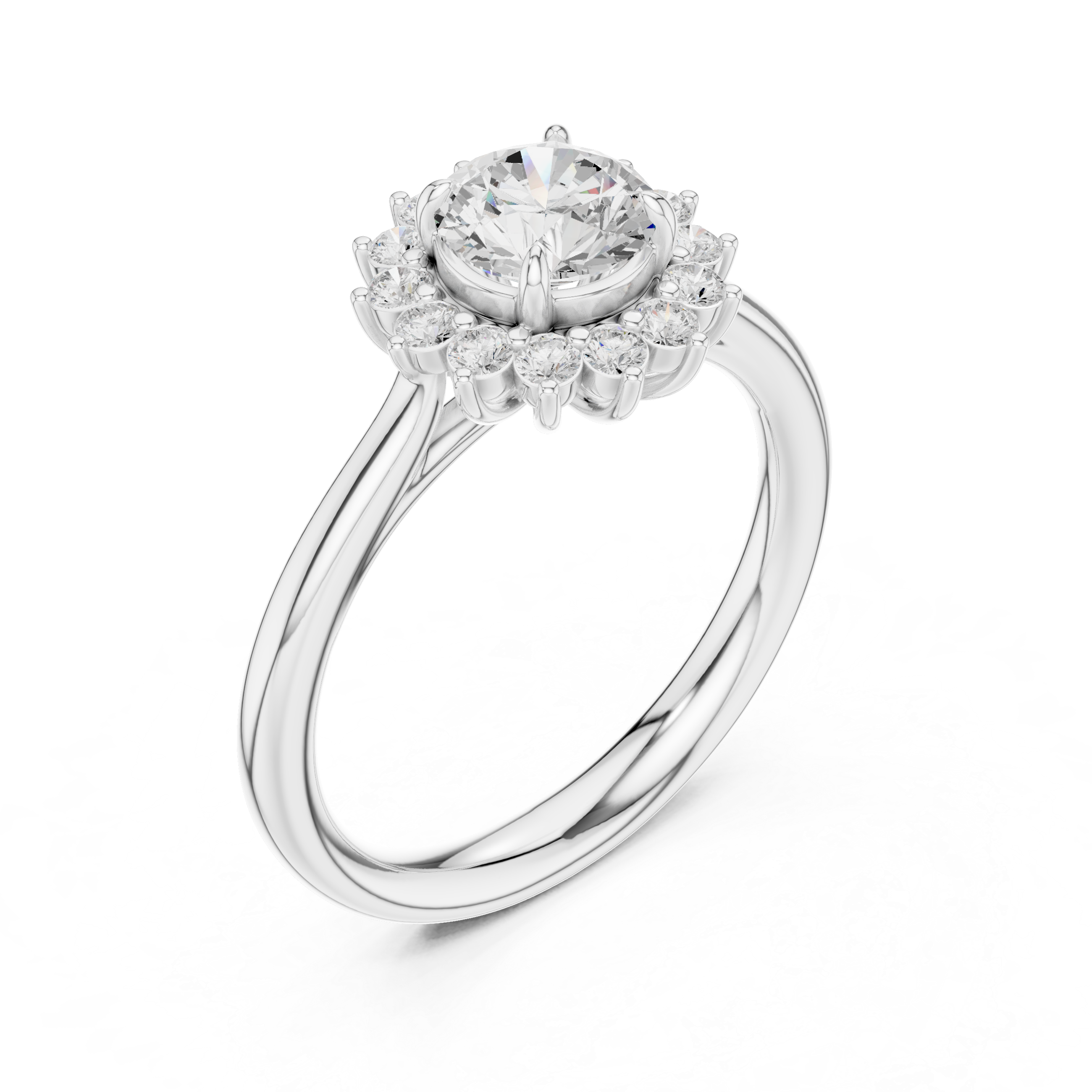 Sunburst Halo Diamond Engagement Ring