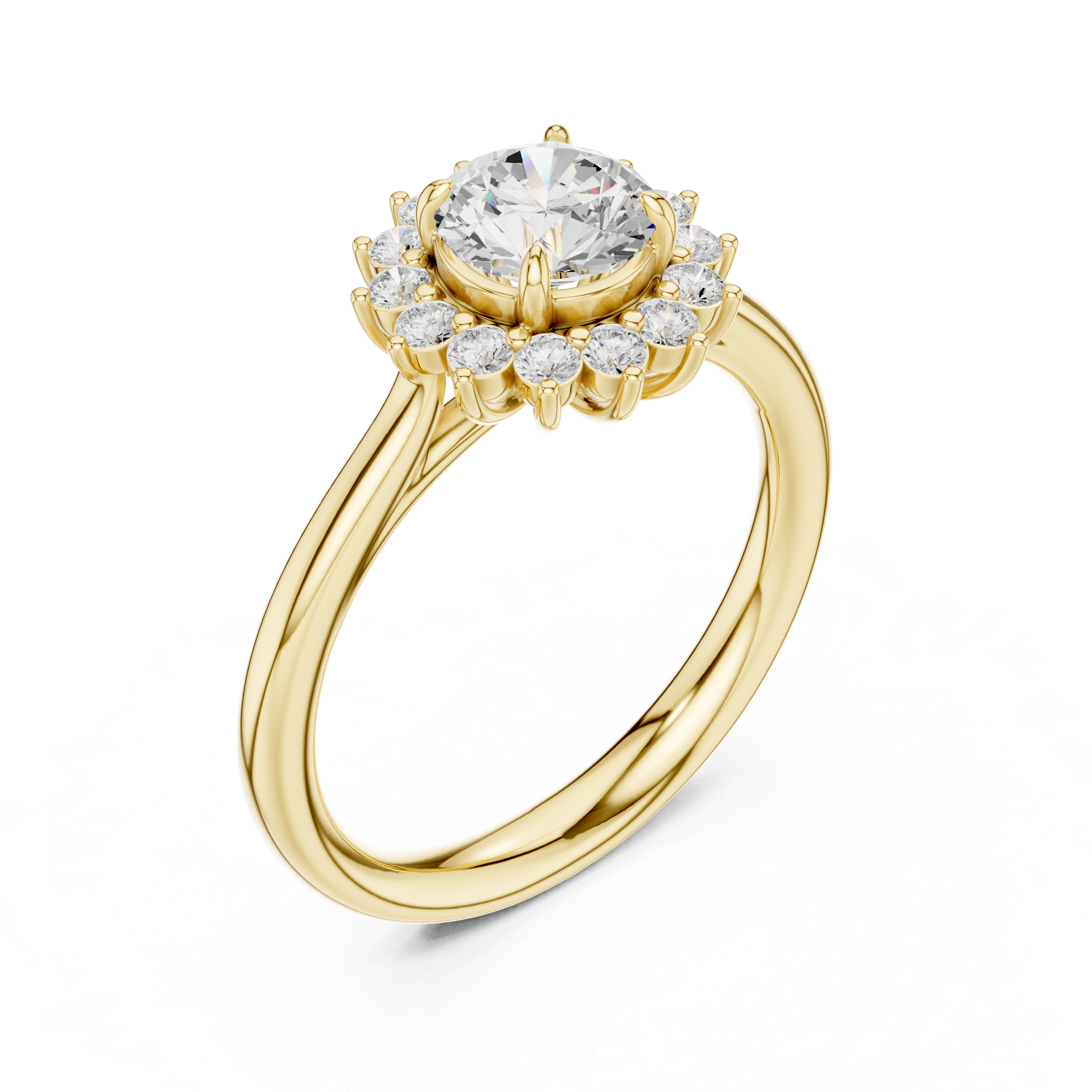Sunburst Halo Diamond Engagement Ring