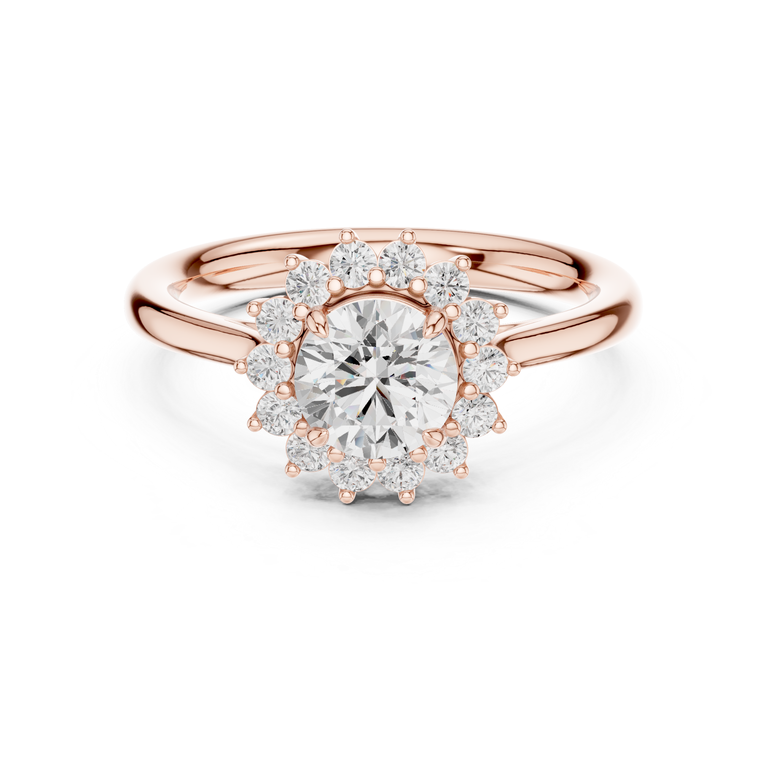 Sunburst Halo Diamond Engagement Ring