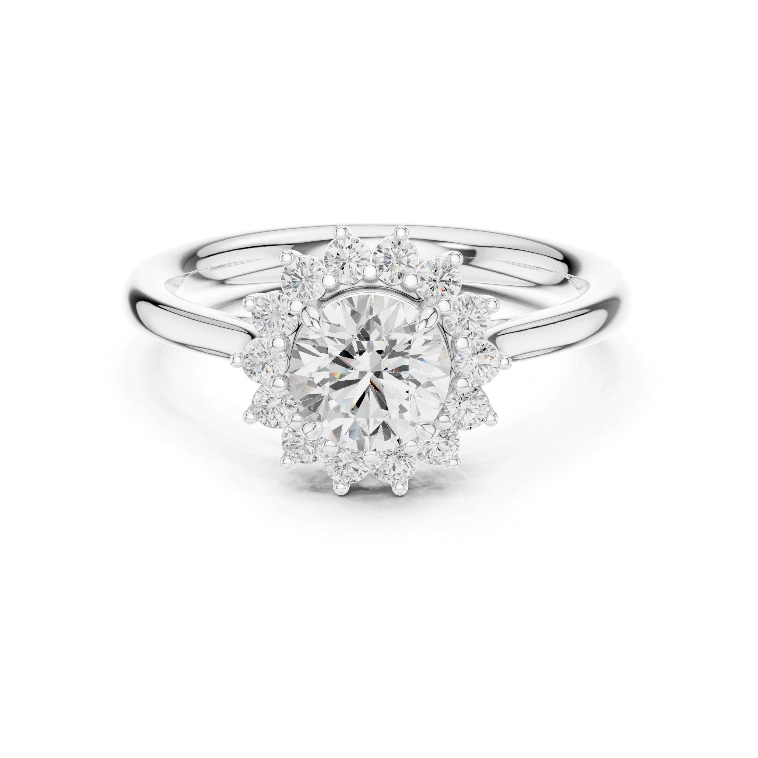 Sunburst Halo Diamond Engagement Ring