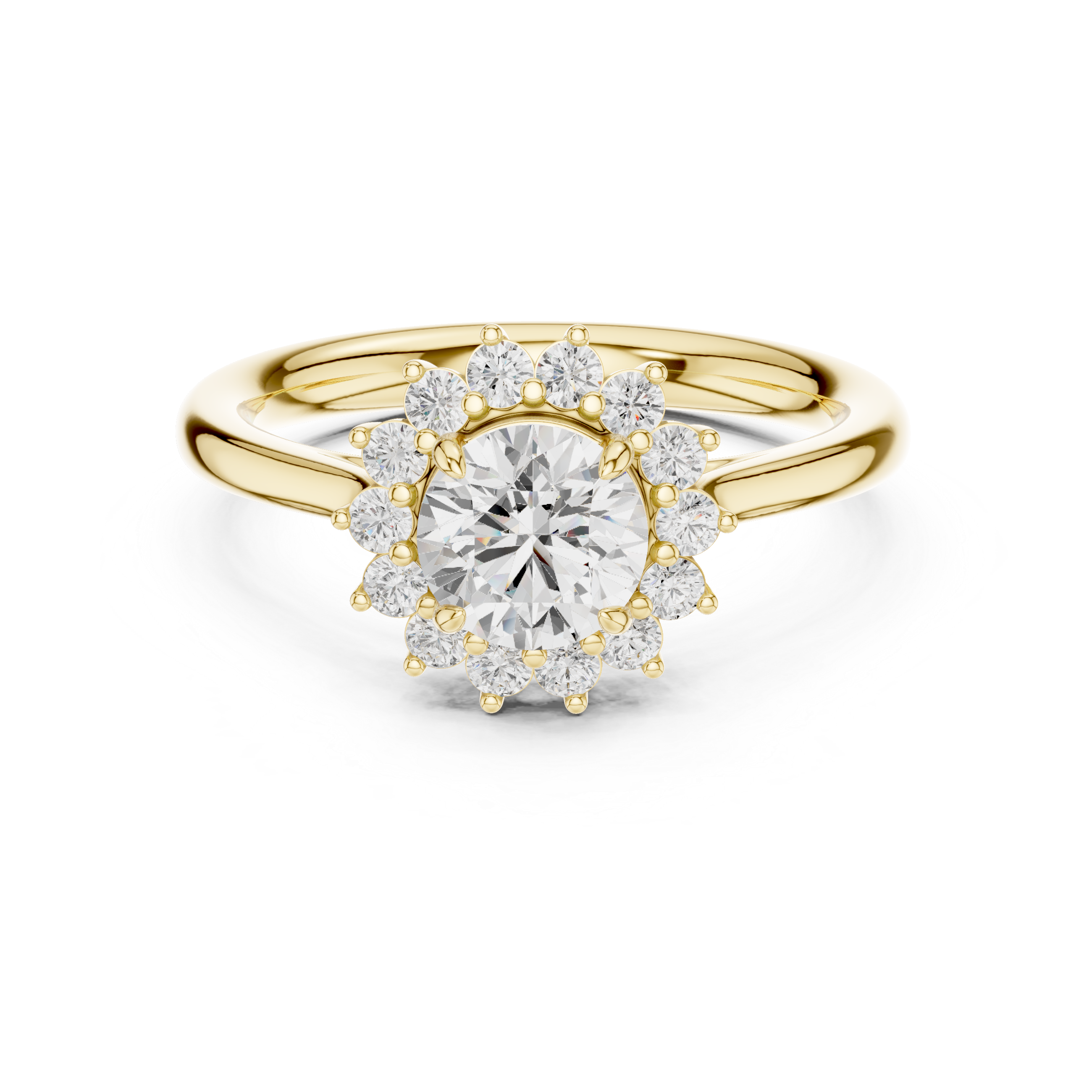 Sunburst Halo Diamond Engagement Ring