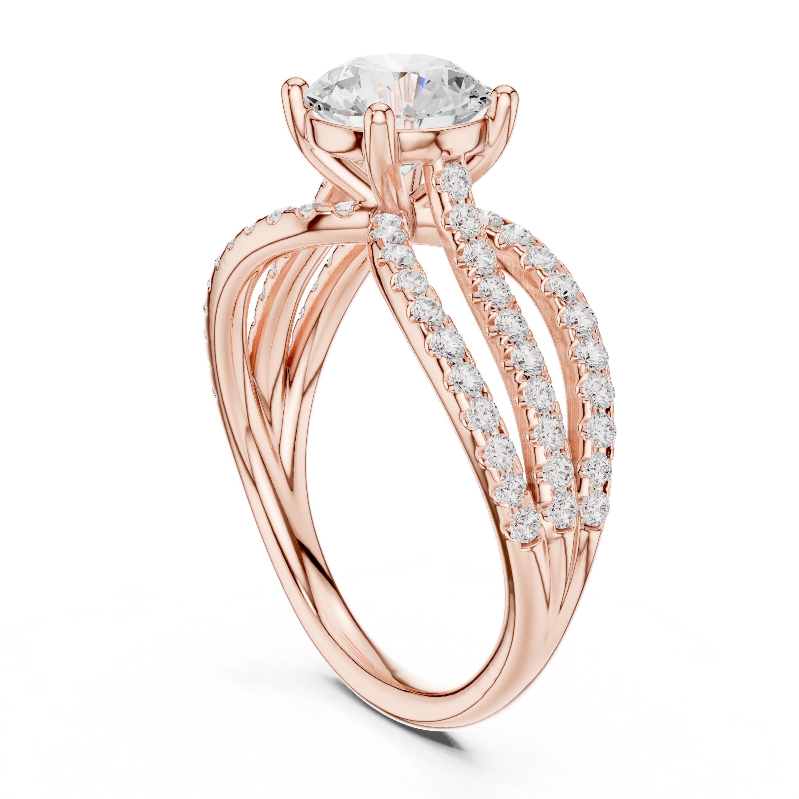 Triple Split Shank Diamond Engagement Ring
