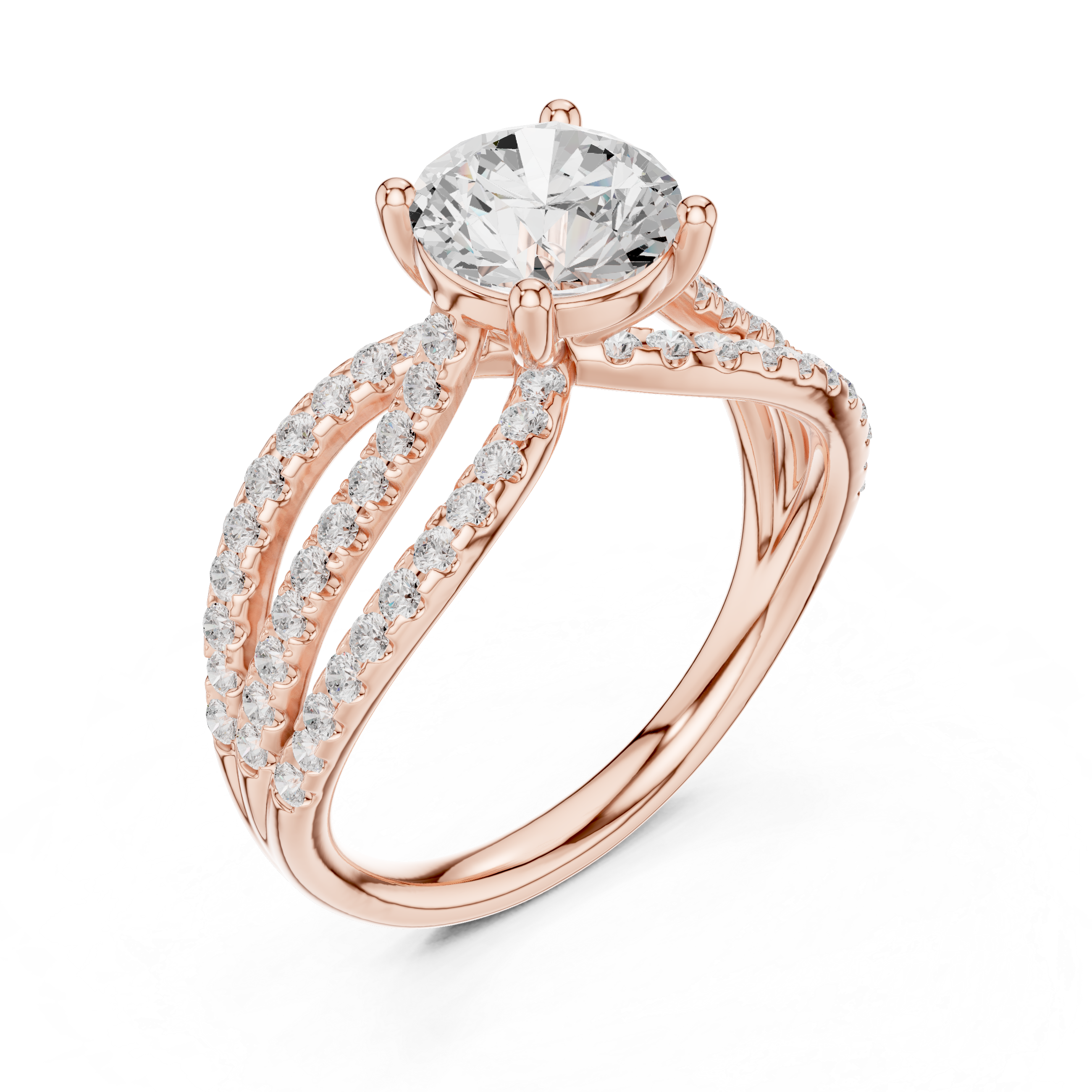 Triple Split Shank Diamond Engagement Ring