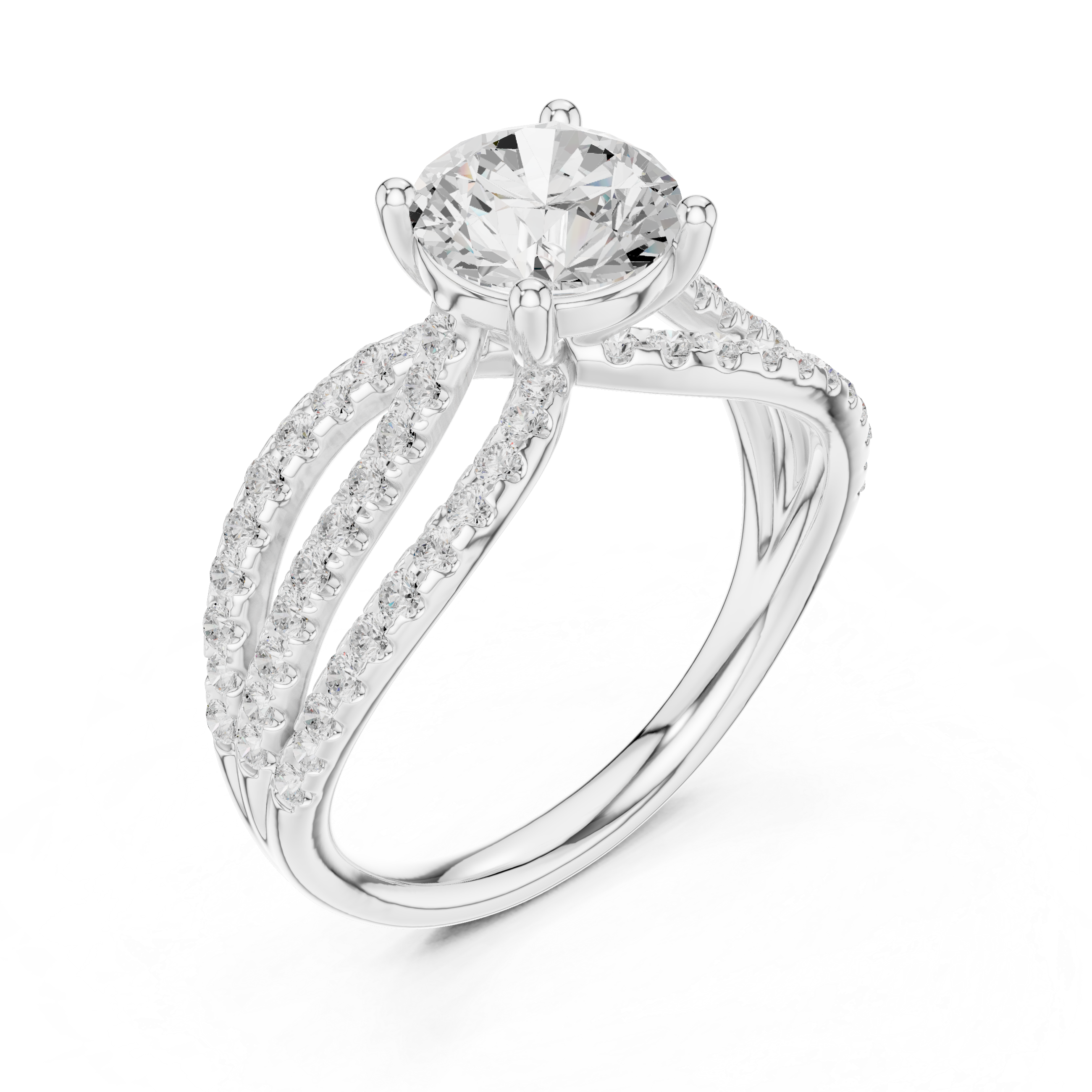 Triple Split Shank Diamond Engagement Ring
