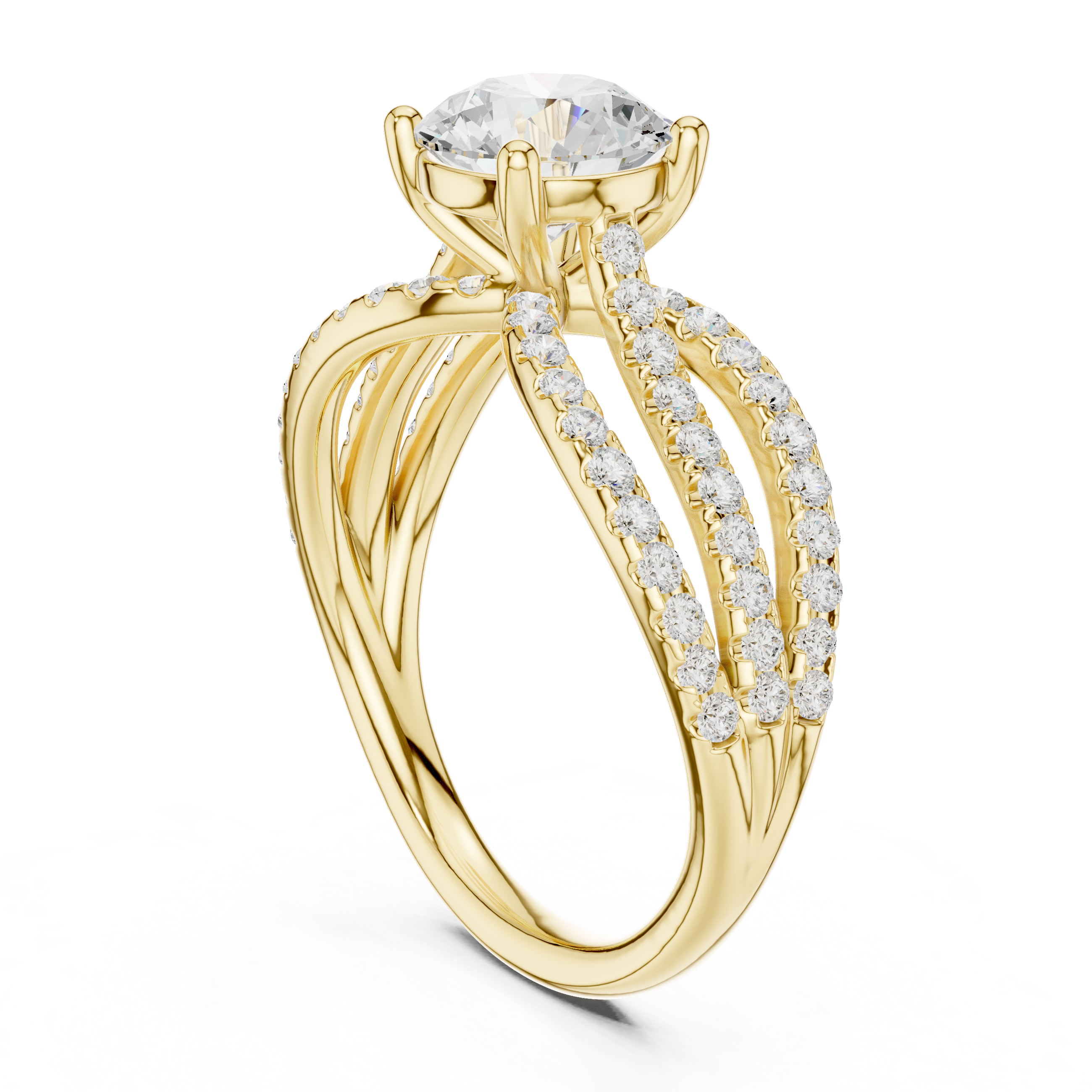 Triple Split Shank Diamond Engagement Ring