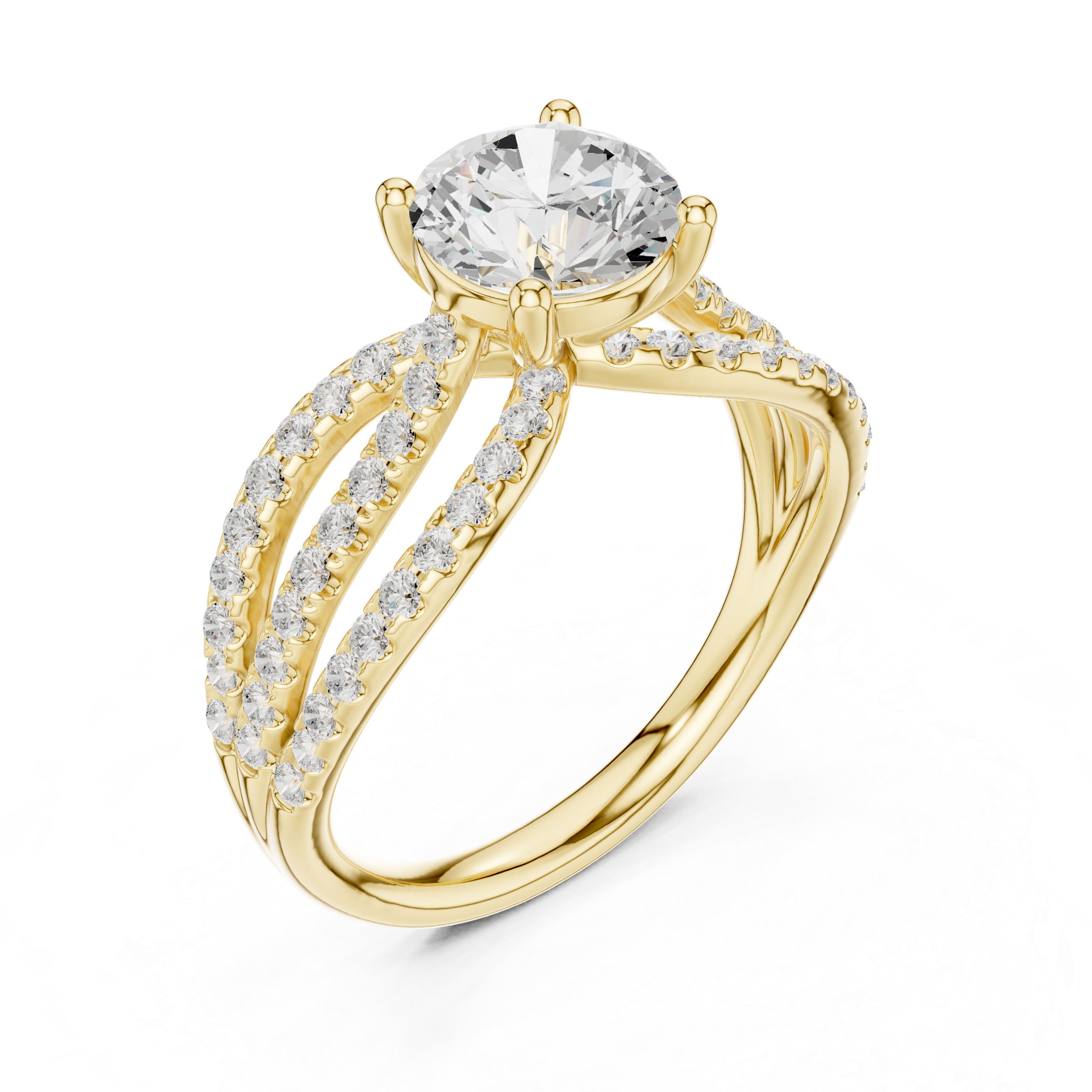 Triple Split Shank Diamond Engagement Ring