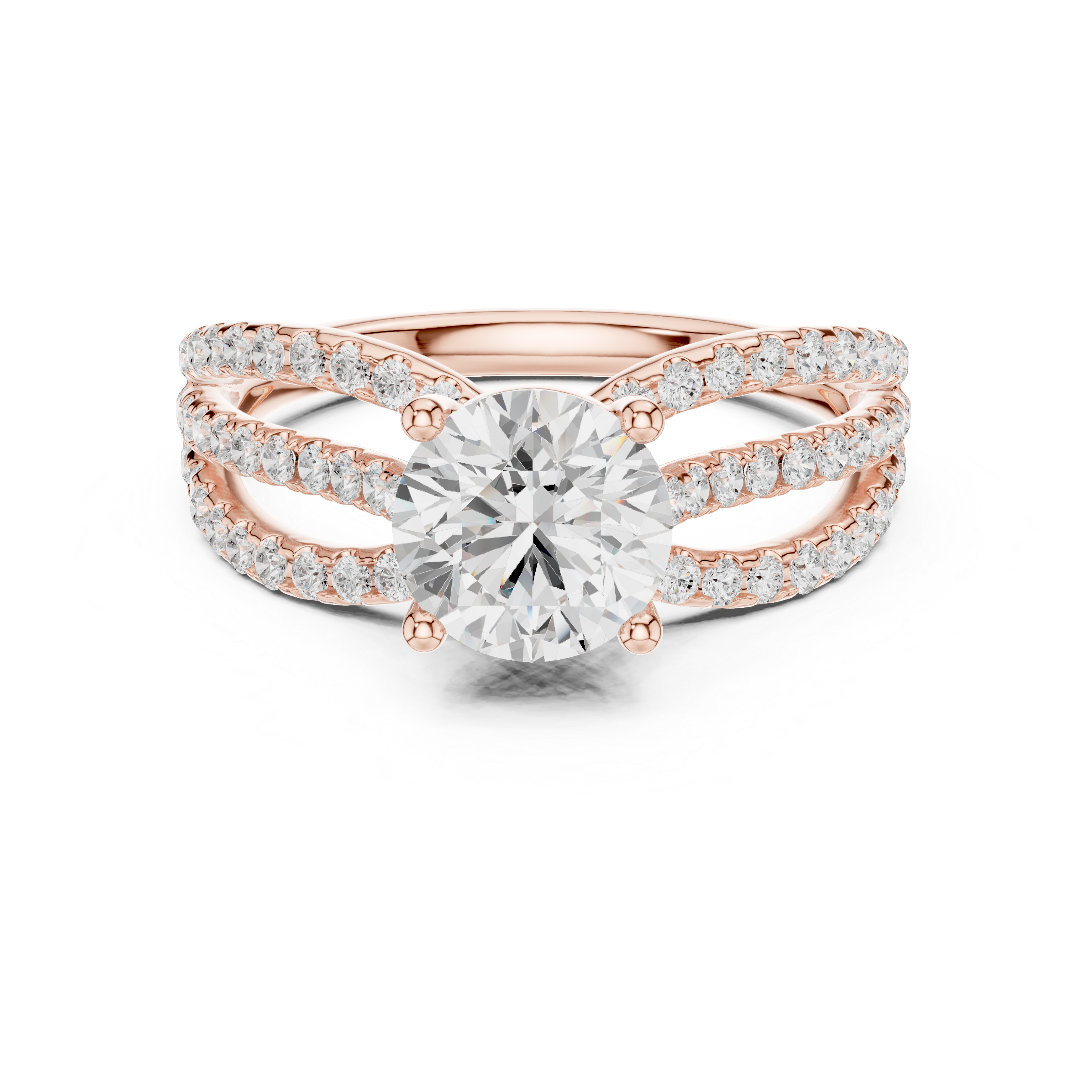 Triple Split Shank Diamond Engagement Ring