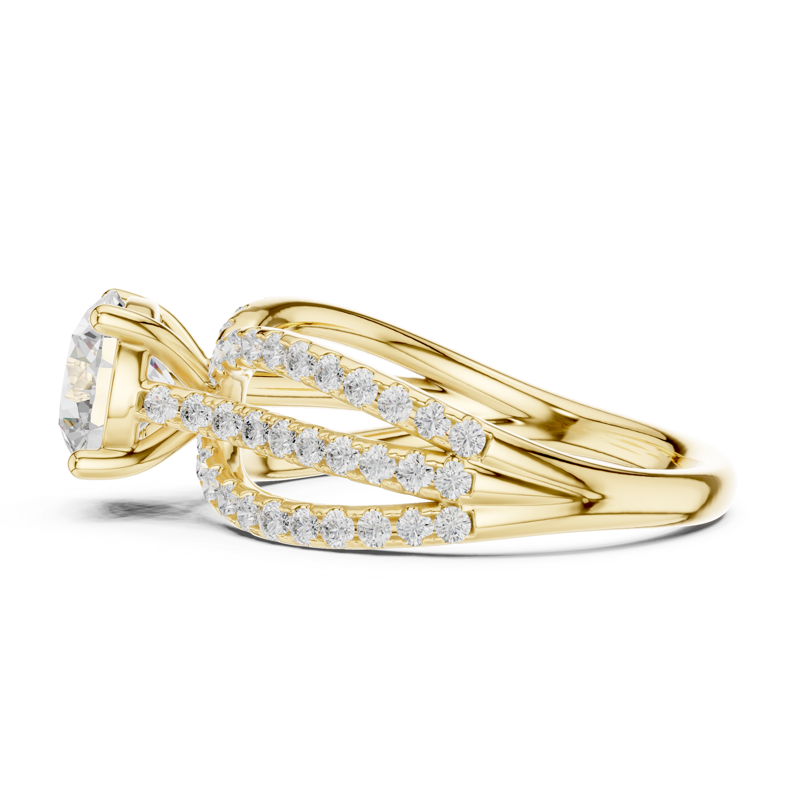 Triple Split Shank Diamond Engagement Ring