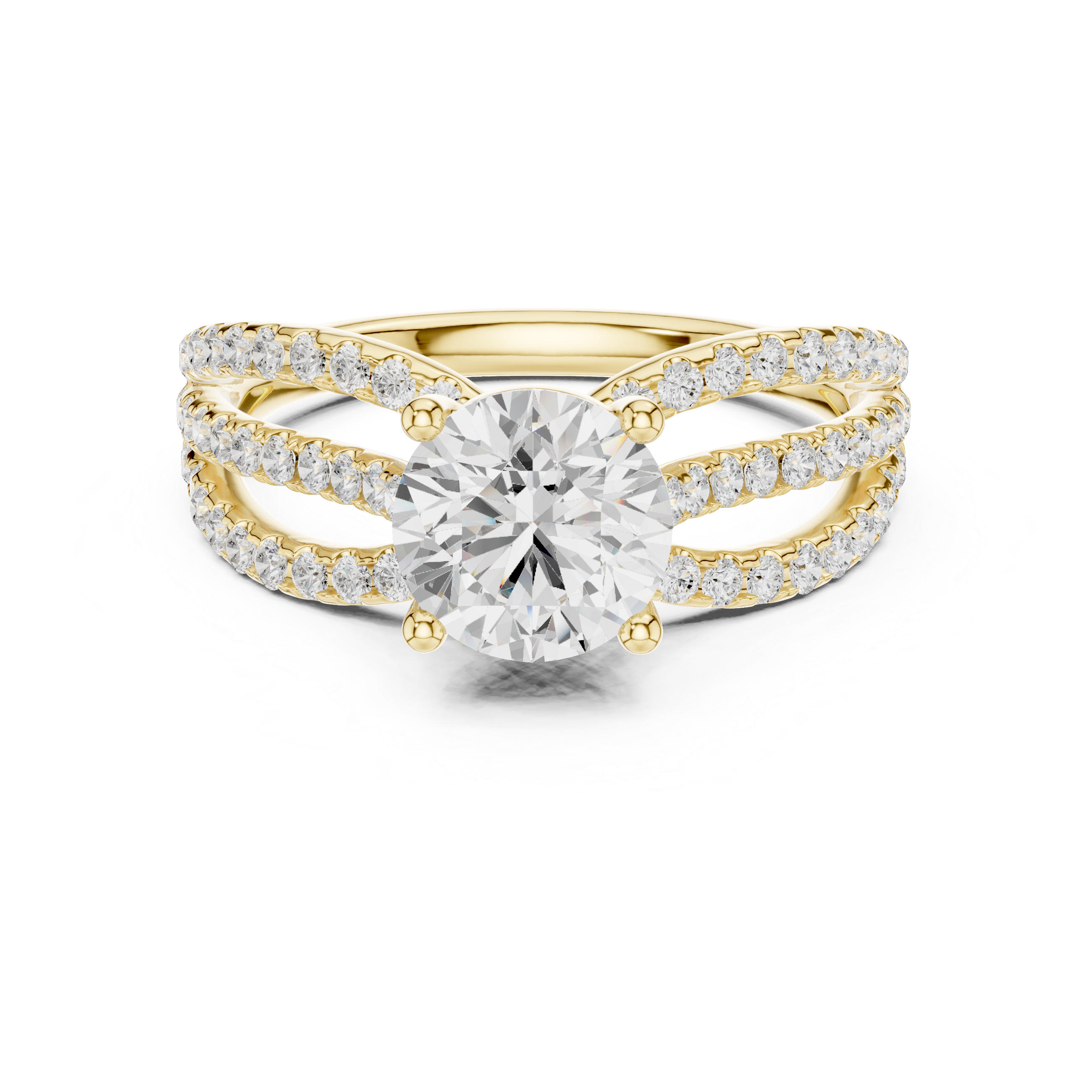 Triple Split Shank Diamond Engagement Ring