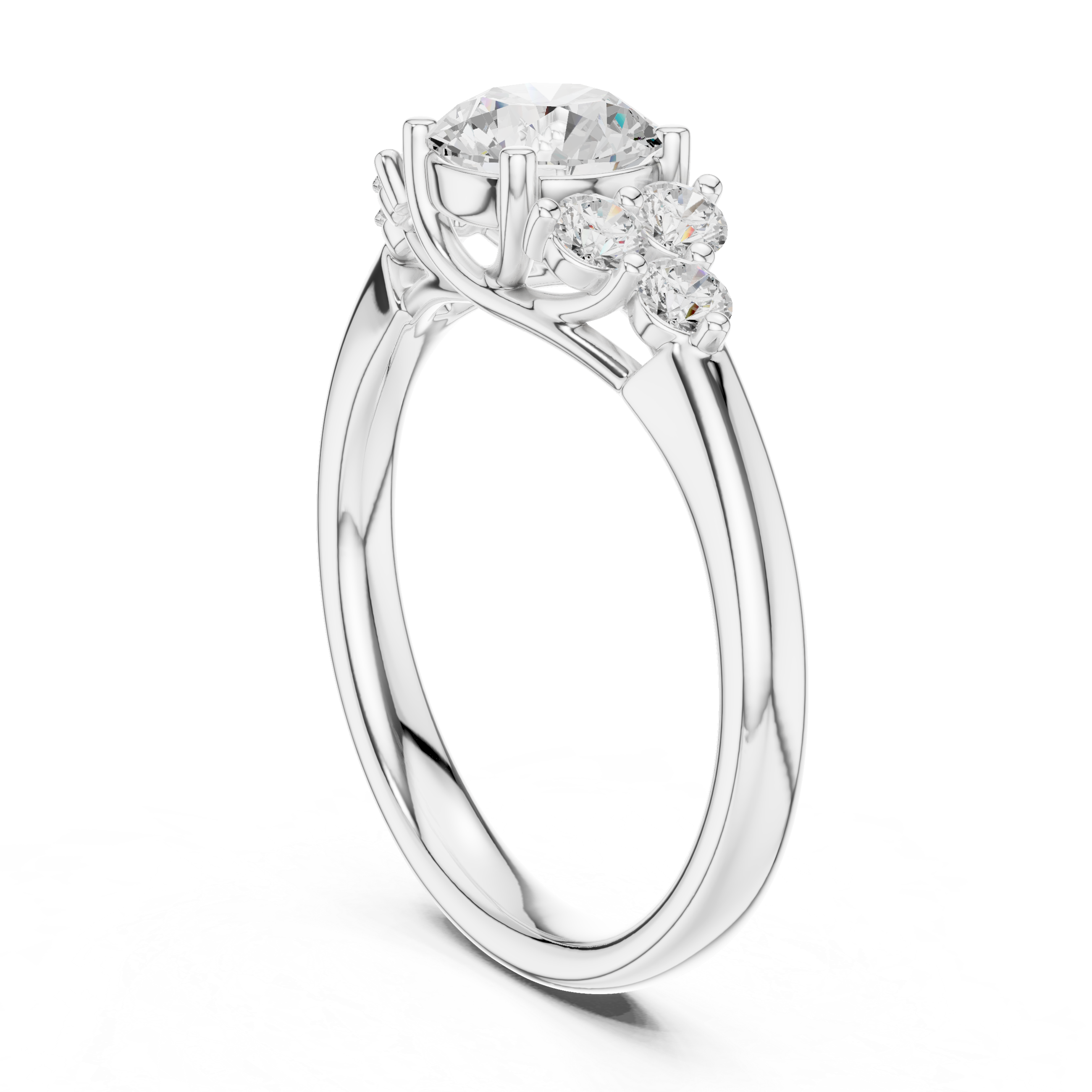 Round Diamond Three Stone Engagement Ring