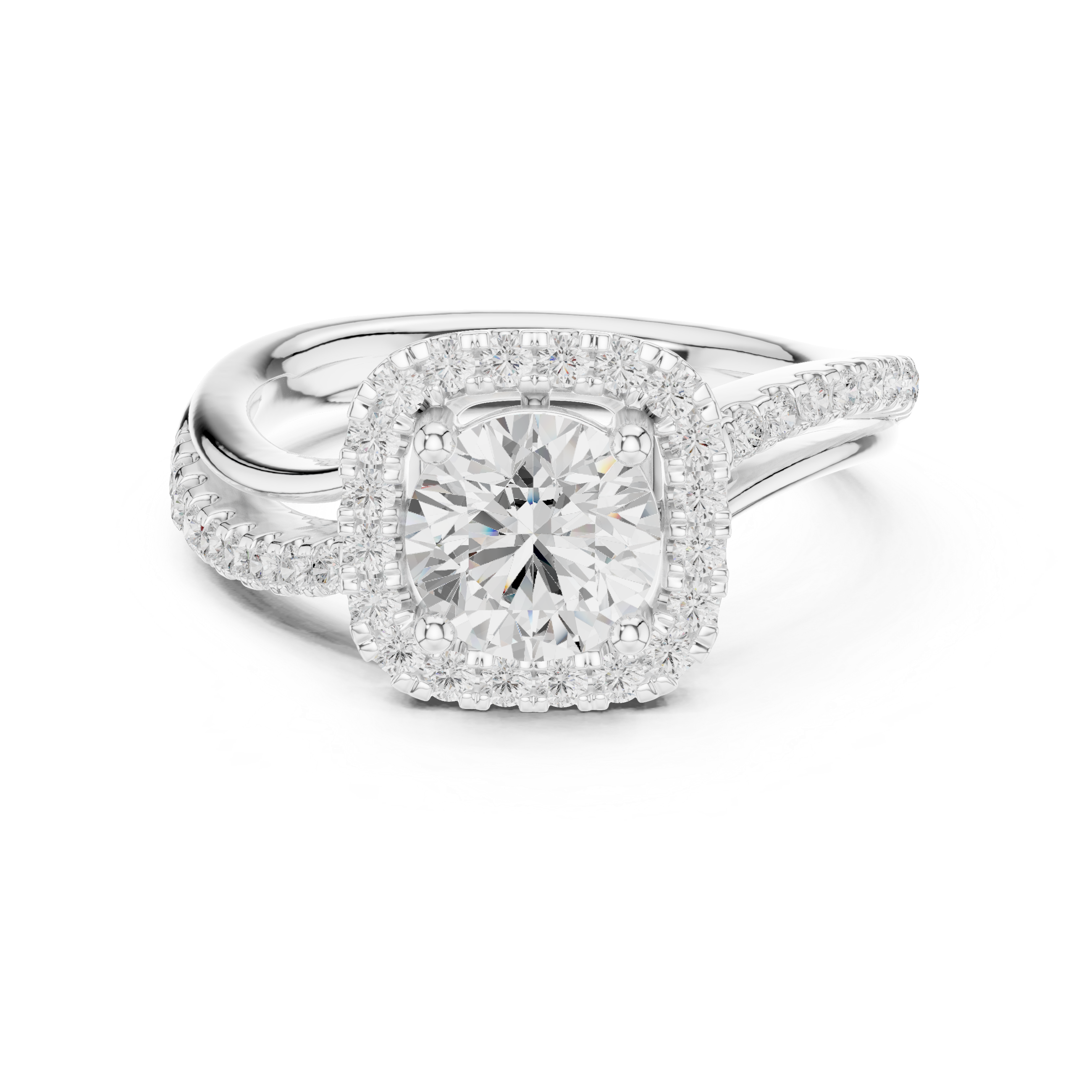 Twisted Cushion Halo Diamond Engagement Ring