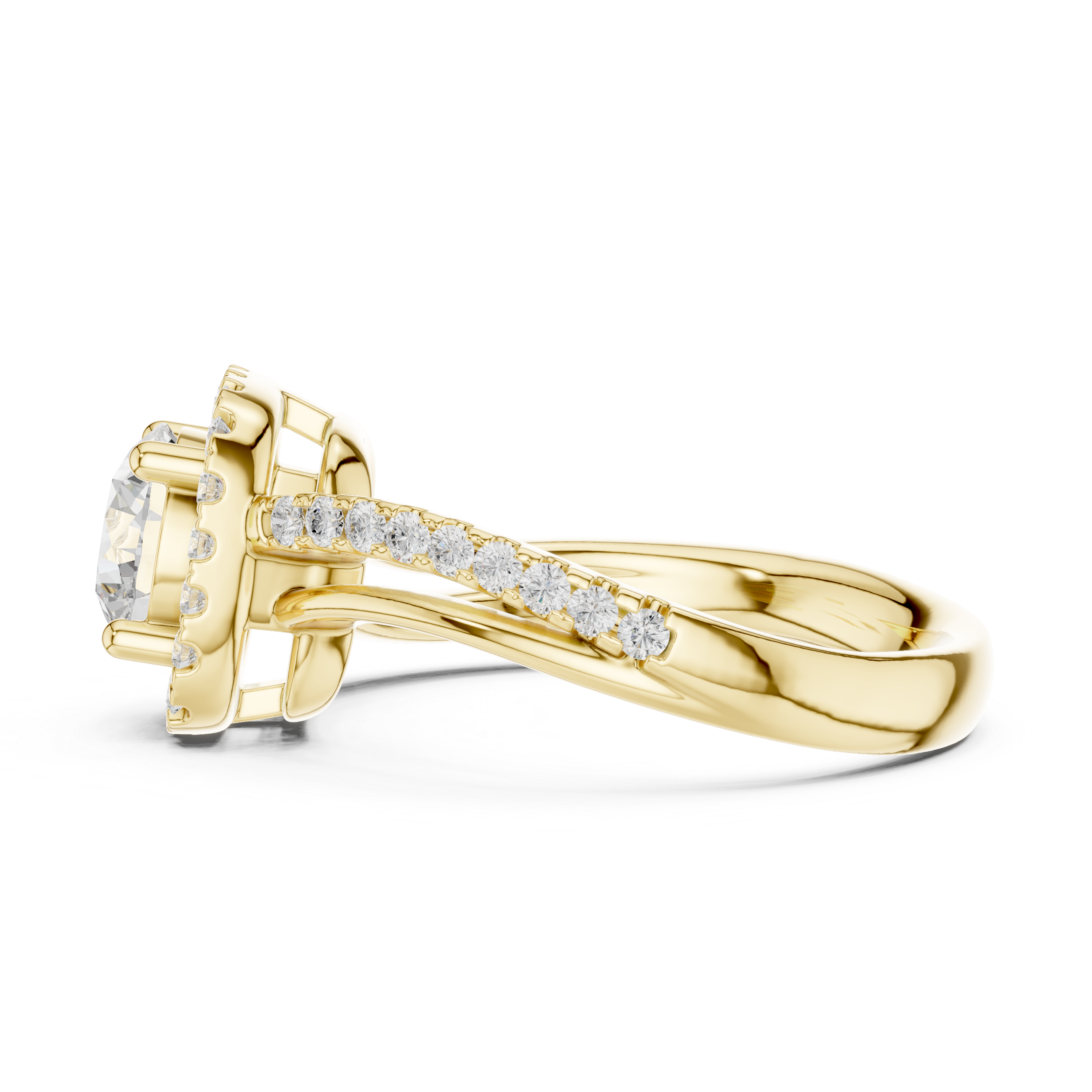 Twisted Cushion Halo Diamond Engagement Ring