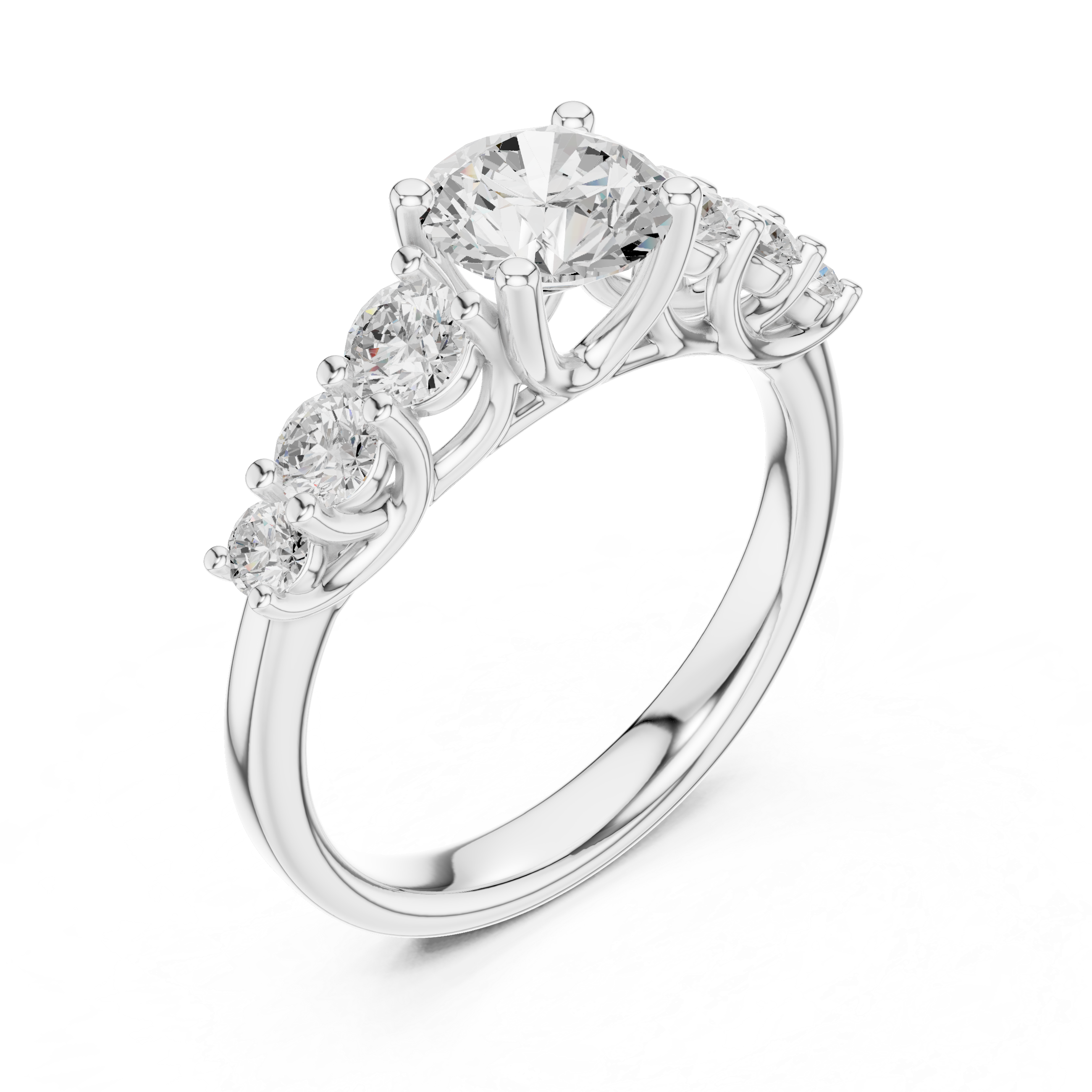 Round Diamond Three Stone Engagement Ring