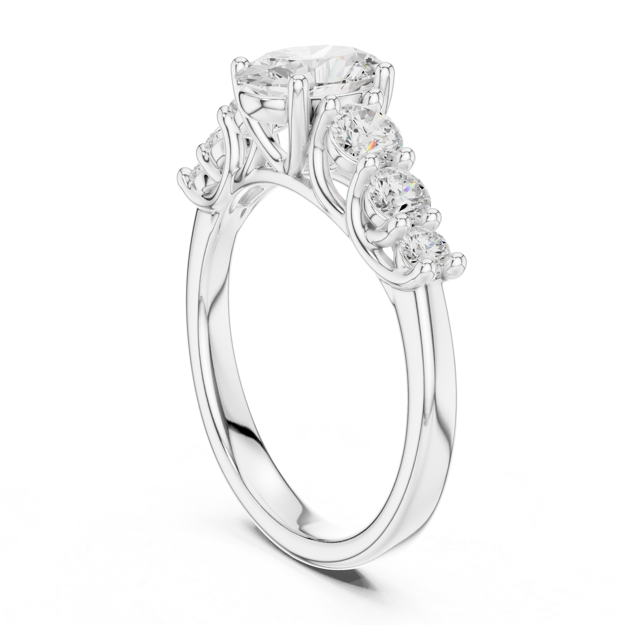 Oval Diamond Engagement Ring with Graduated Side Stones