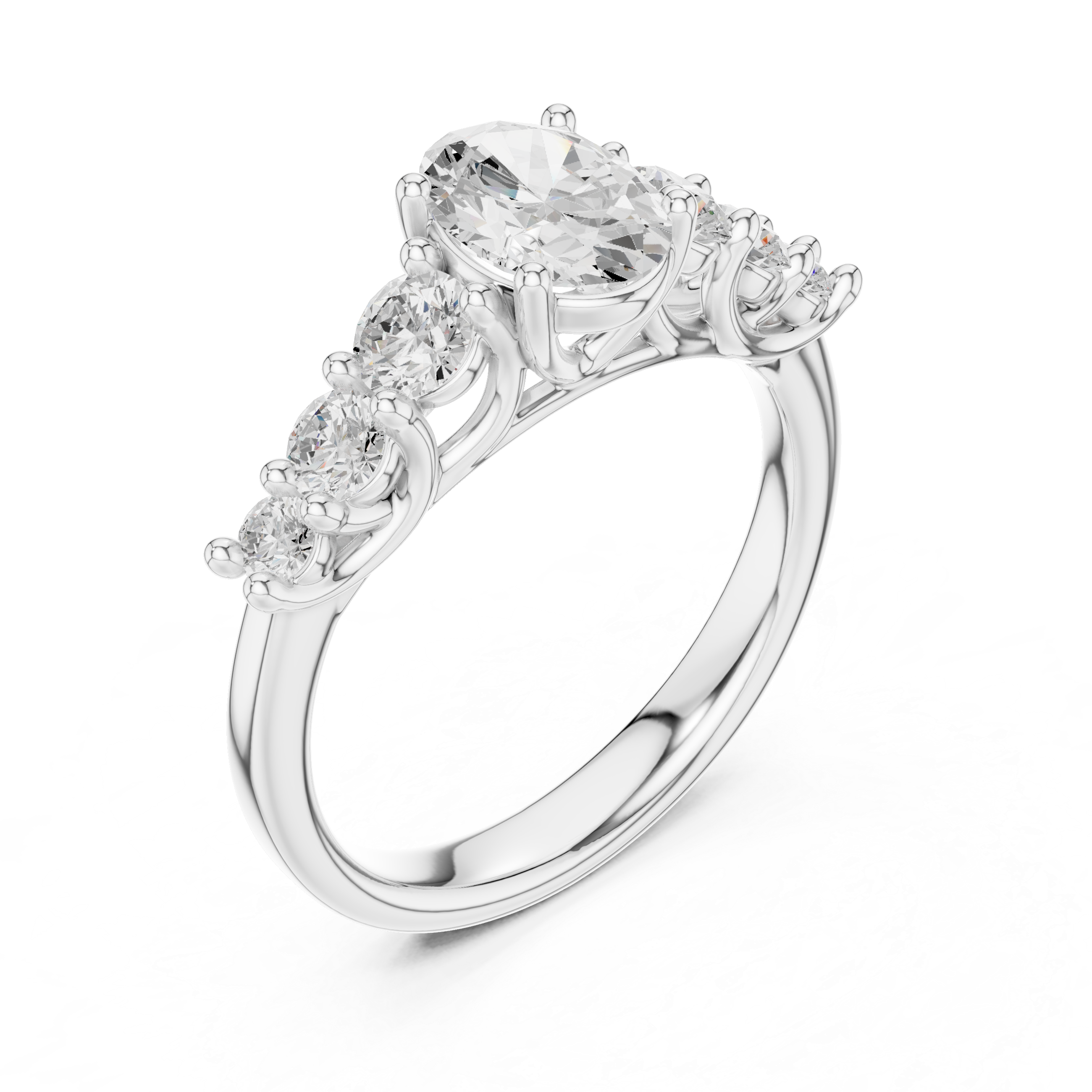 Oval Diamond Engagement Ring with Graduated Side Stones