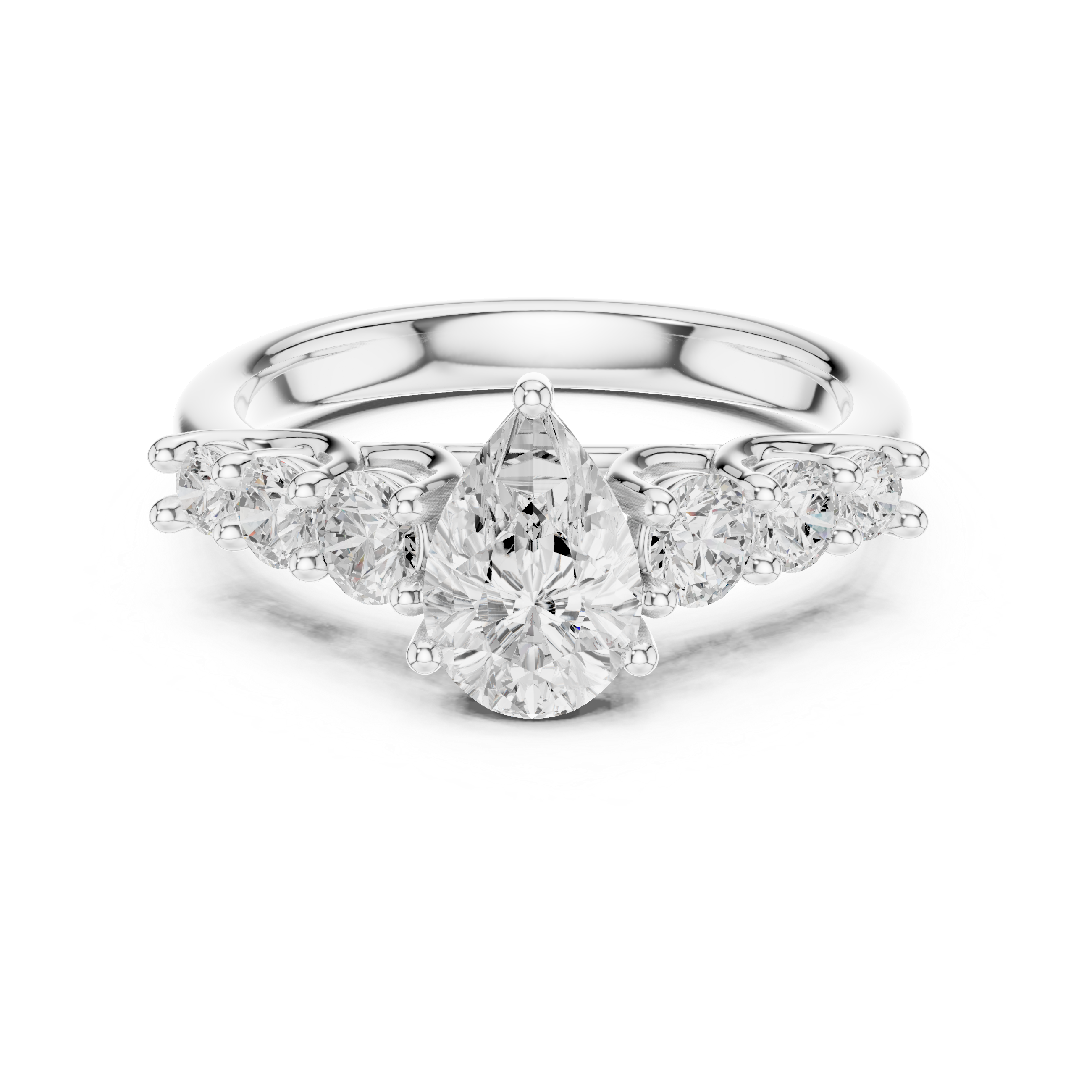 Pear Diamond Engagement Ring with Graduated Side Stones