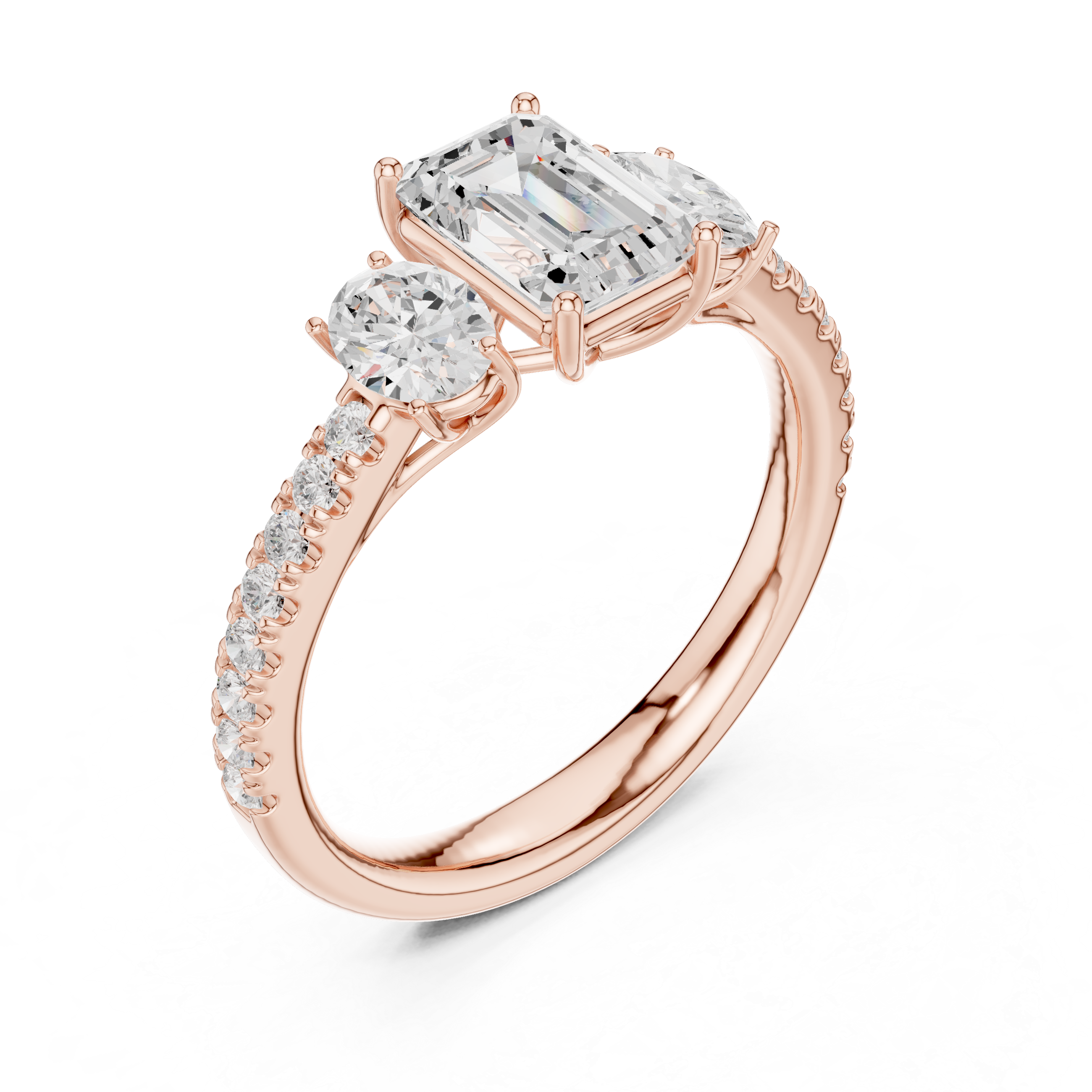 Radiant & Oval Three Stone Engagement Ring