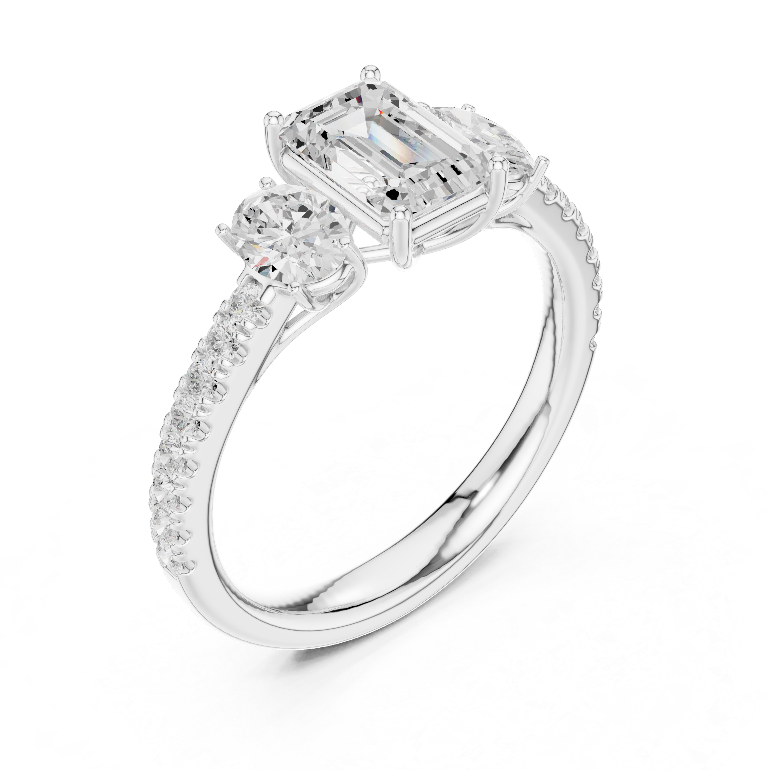 Radiant & Oval Three Stone Engagement Ring