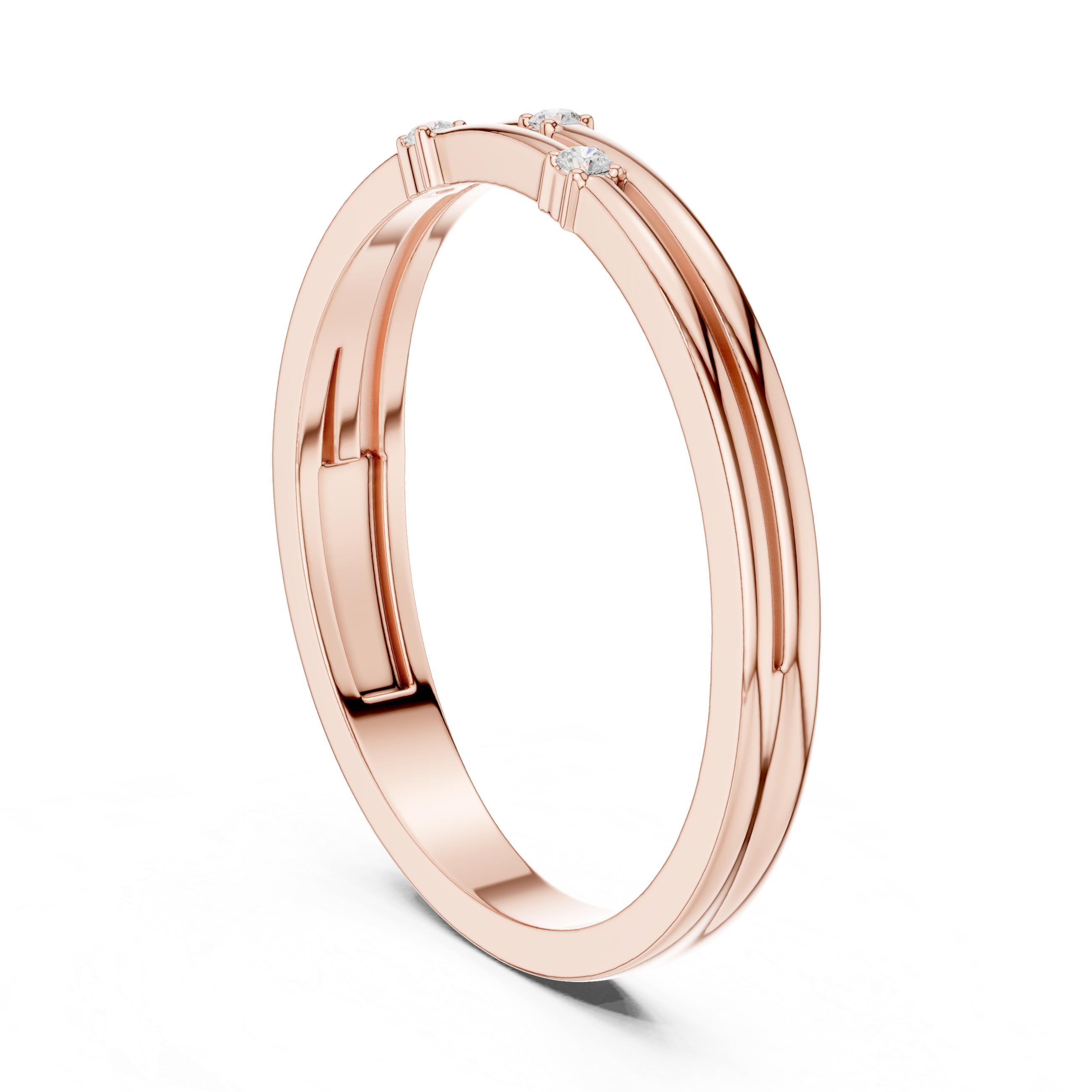 Minimalist Three Diamond Wedding Band
