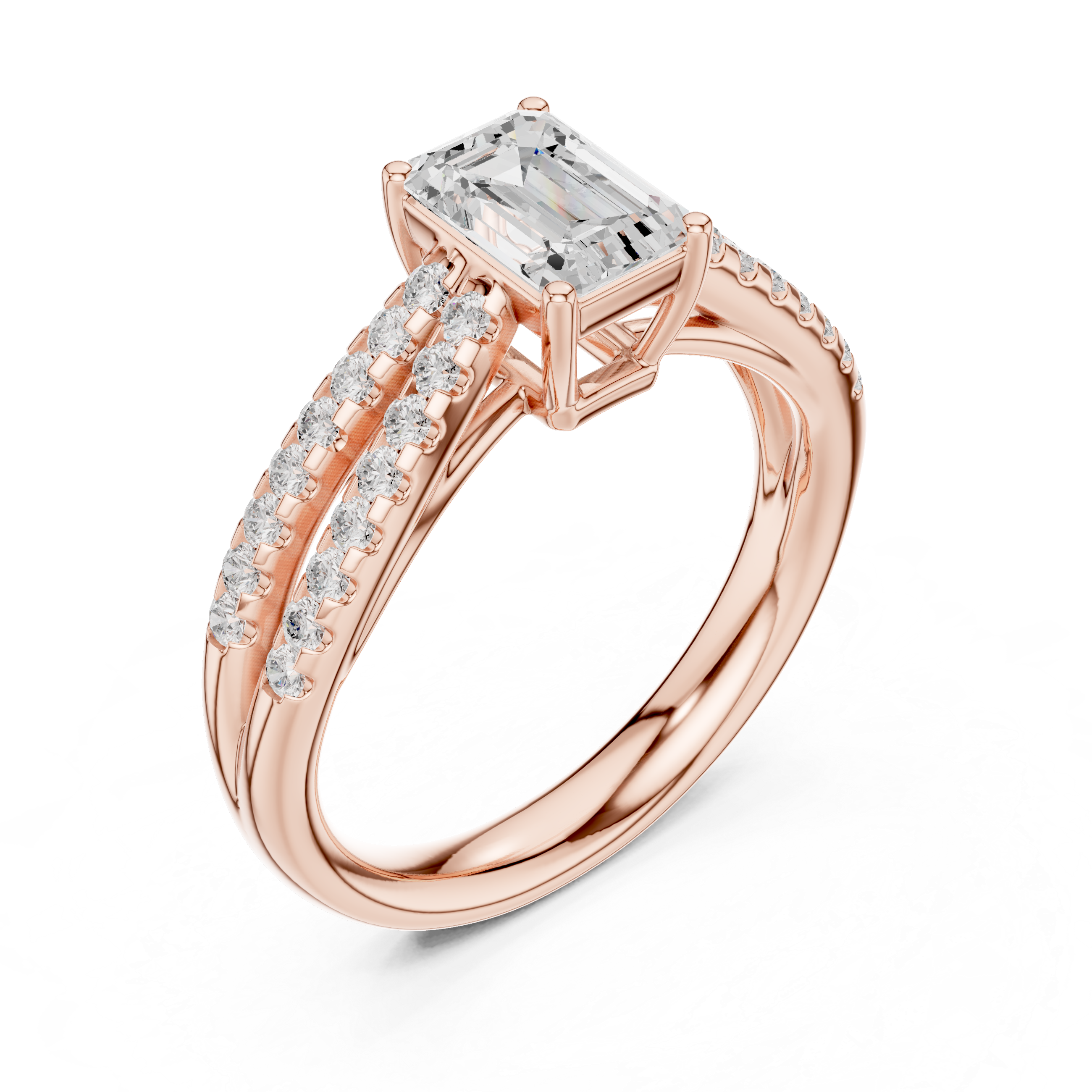 Emerald Cut Split Shank Diamond Engagement Ring