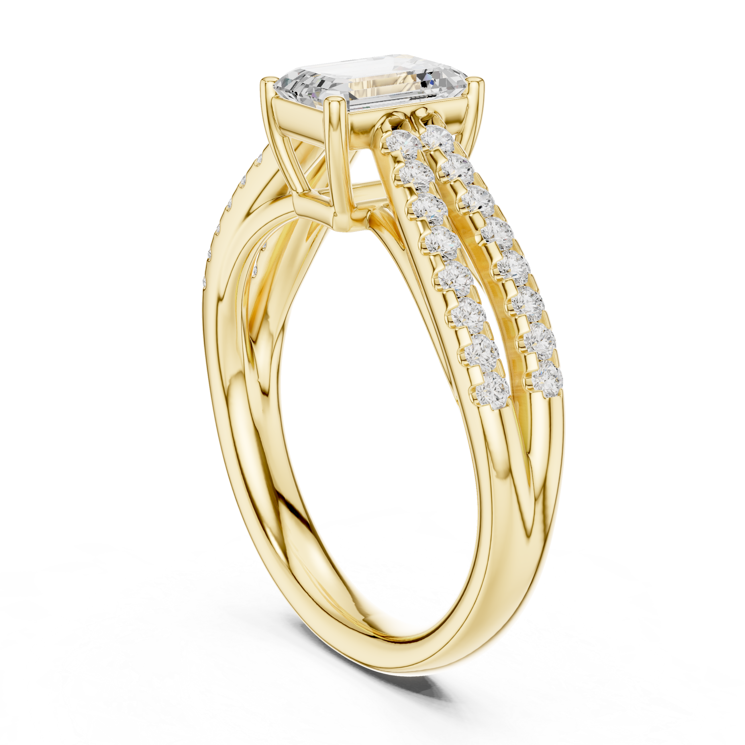 Emerald Cut Split Shank Diamond Engagement Ring