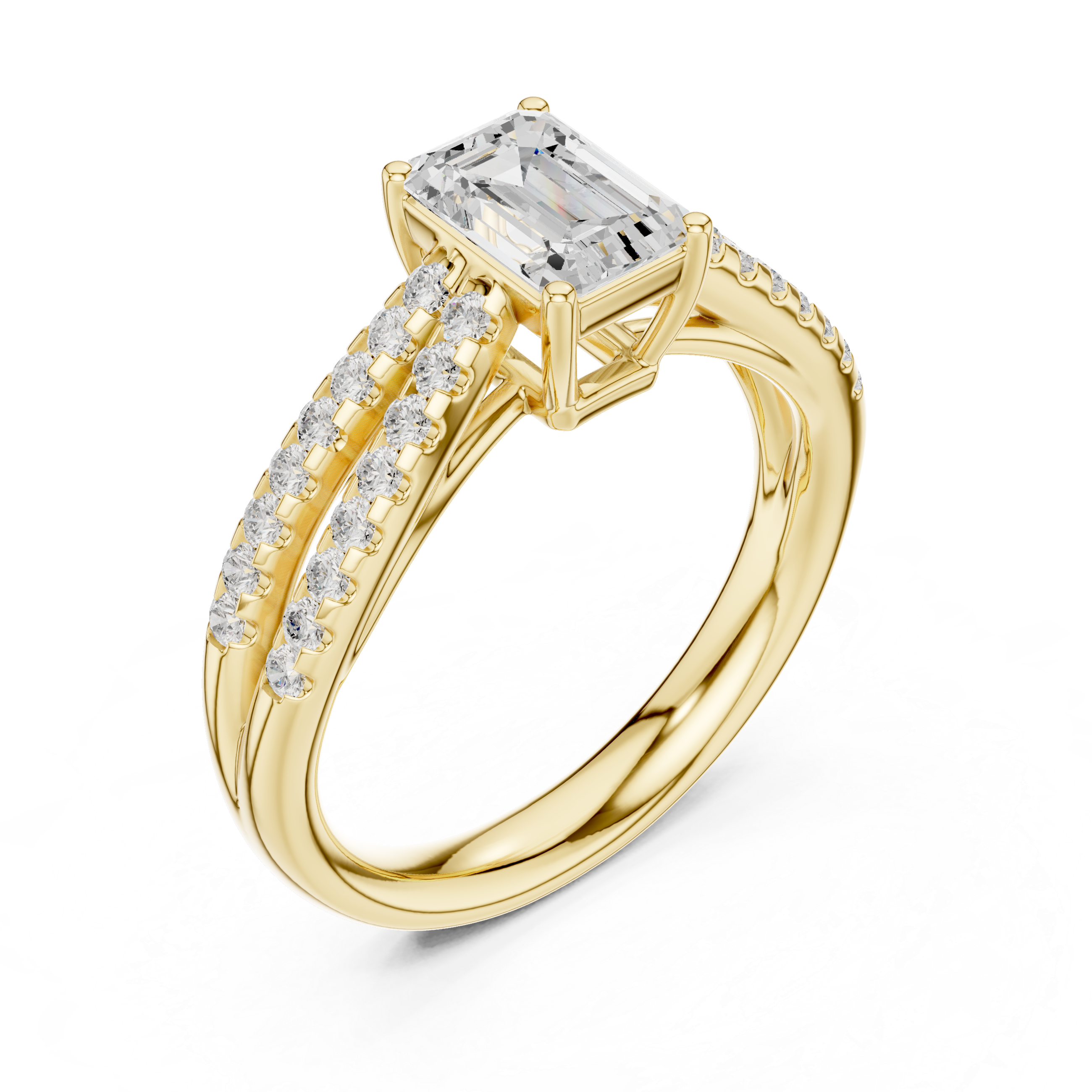 Emerald Cut Split Shank Diamond Engagement Ring