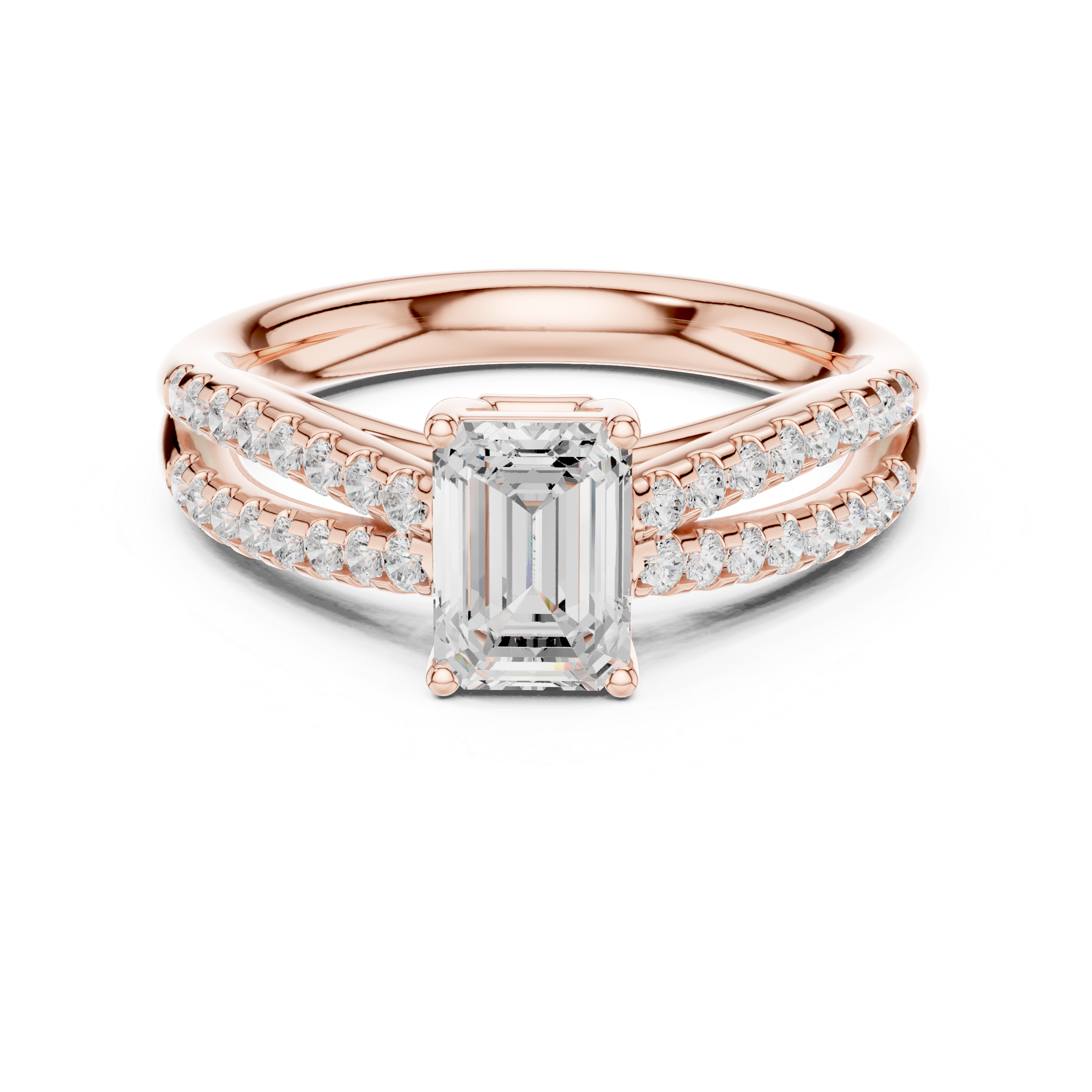 Emerald Cut Split Shank Diamond Engagement Ring