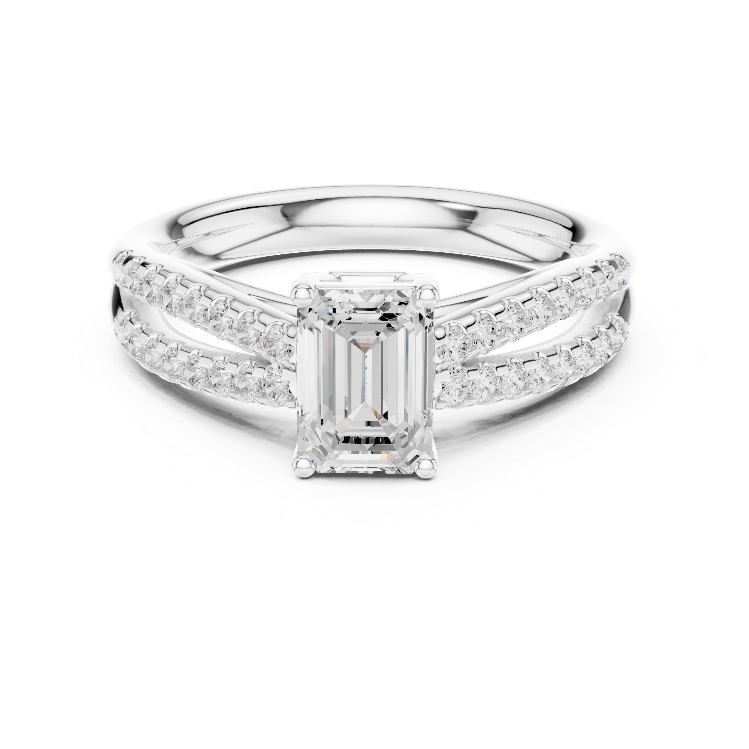 Emerald Cut Split Shank Diamond Engagement Ring