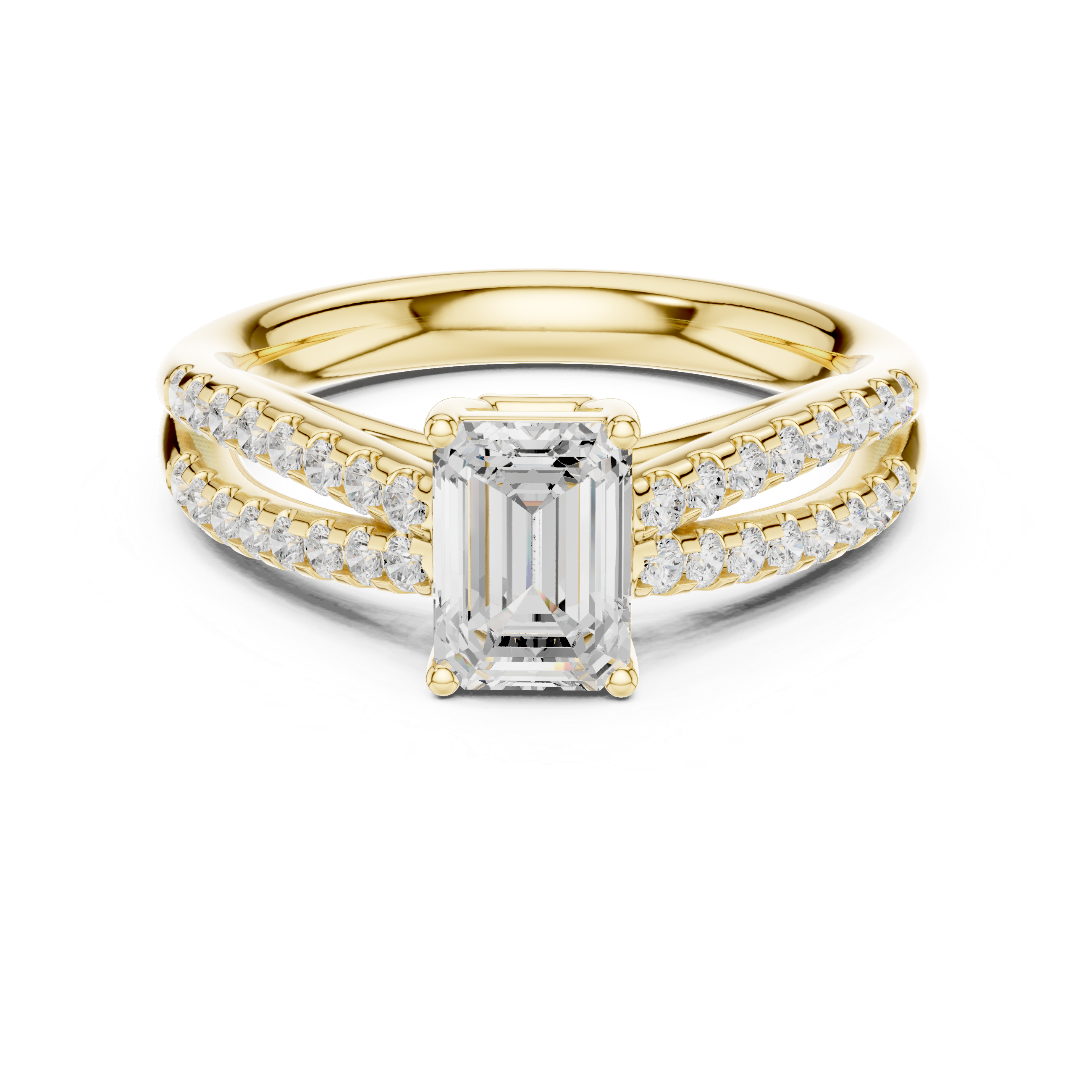 Emerald Cut Split Shank Diamond Engagement Ring