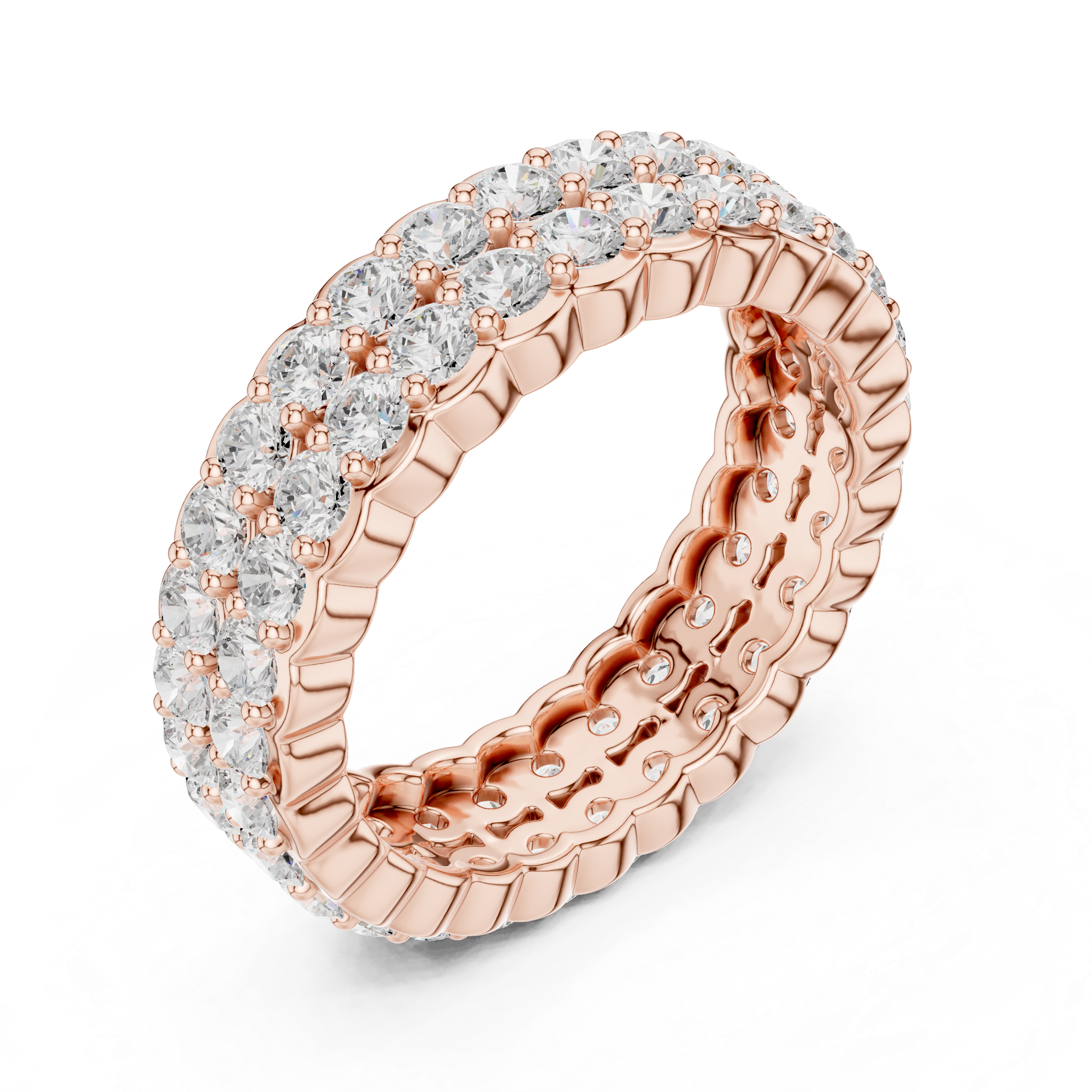 Triple Row Diamond Eternity Wedding Band