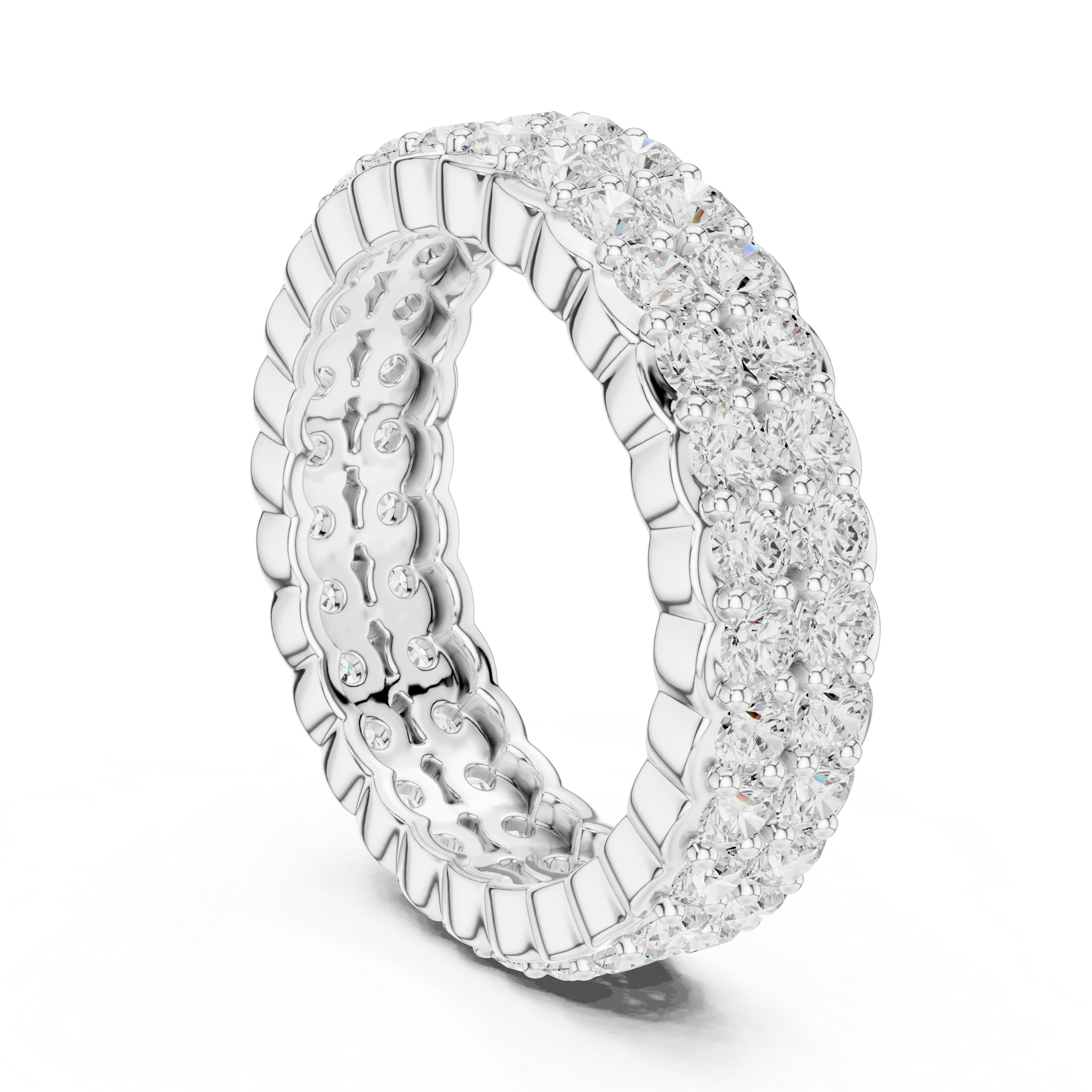 Triple Row Diamond Eternity Wedding Band