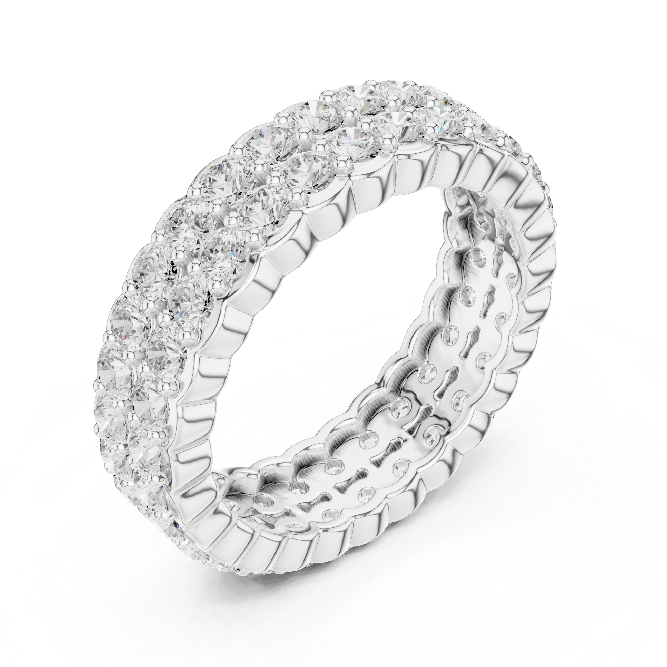 Triple Row Diamond Eternity Wedding Band