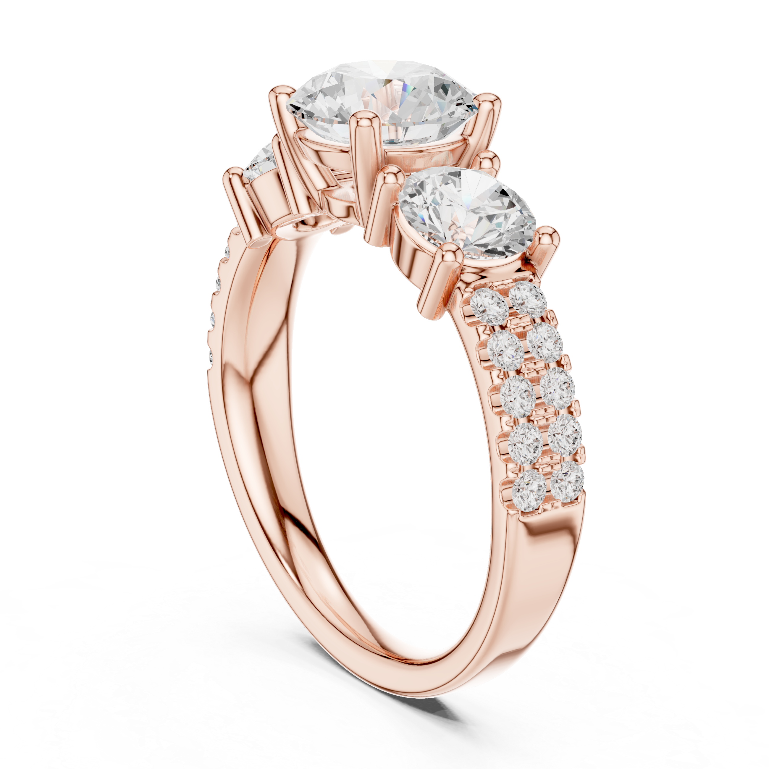 Round Three Stone Diamond Engagement Ring