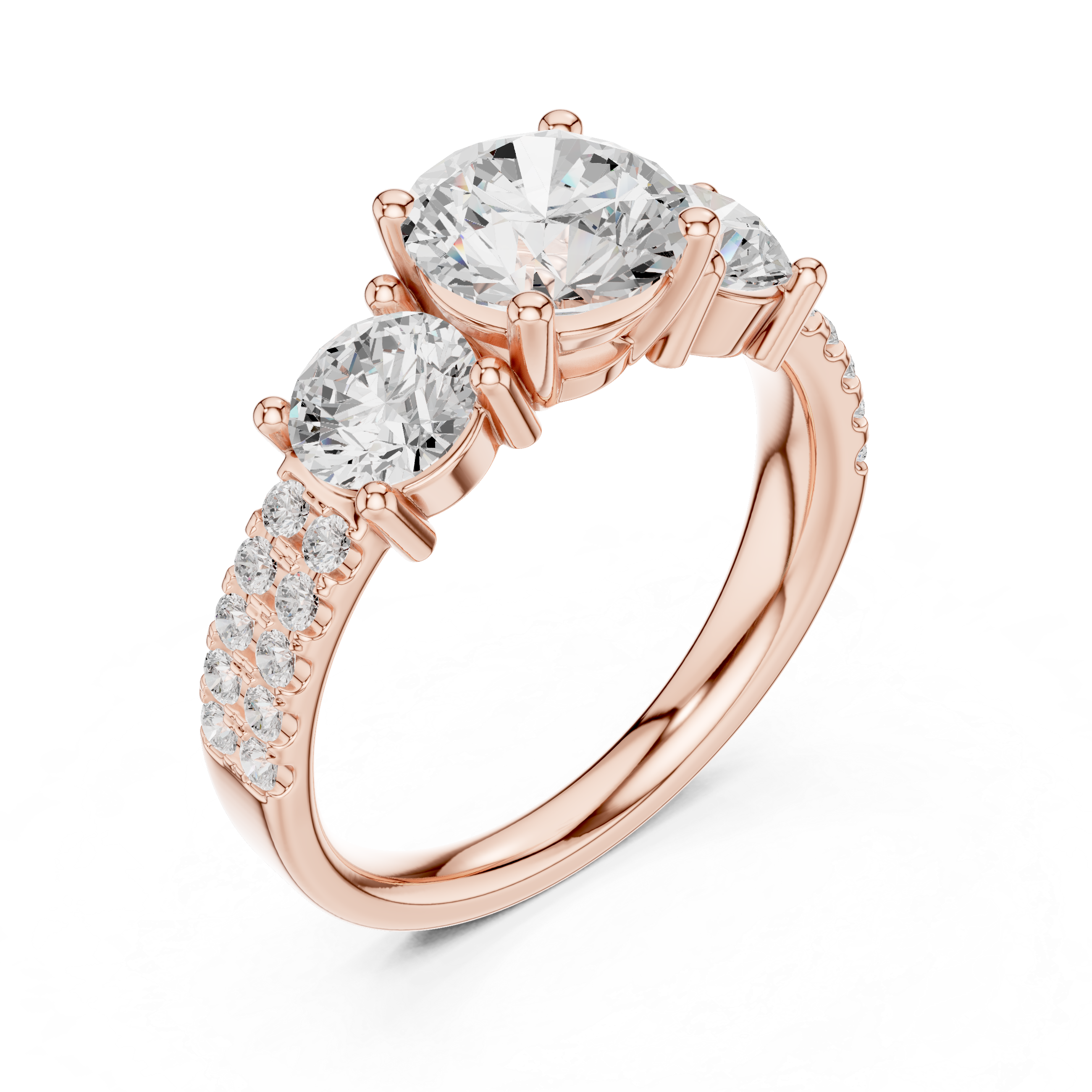 Round Three Stone Diamond Engagement Ring