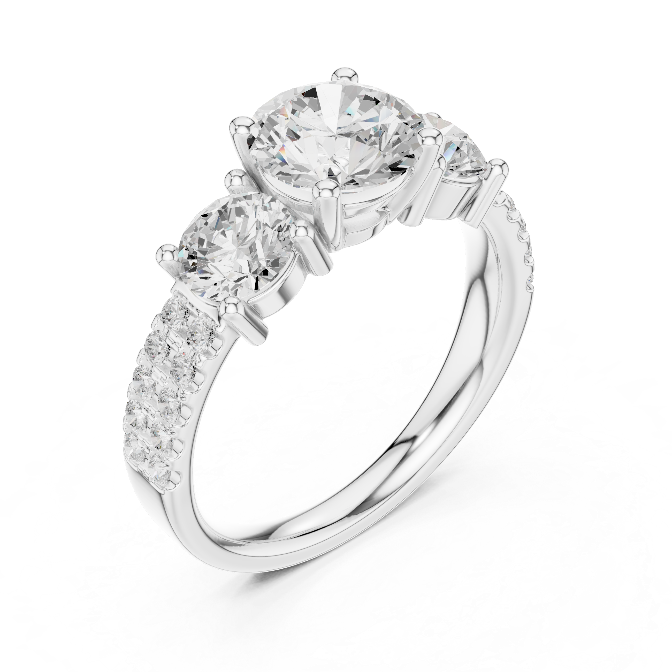 Round Three Stone Diamond Engagement Ring