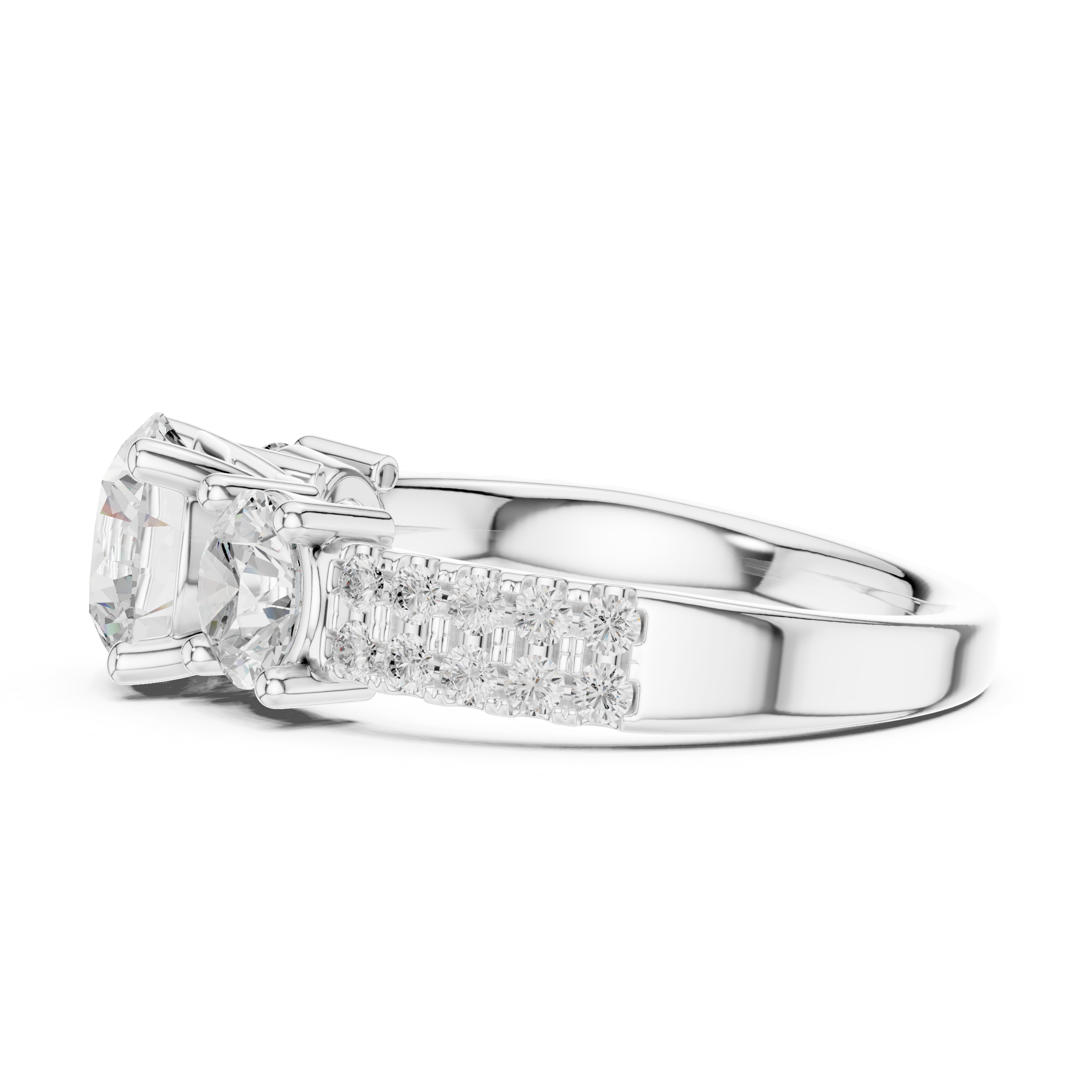 Round Three Stone Diamond Engagement Ring