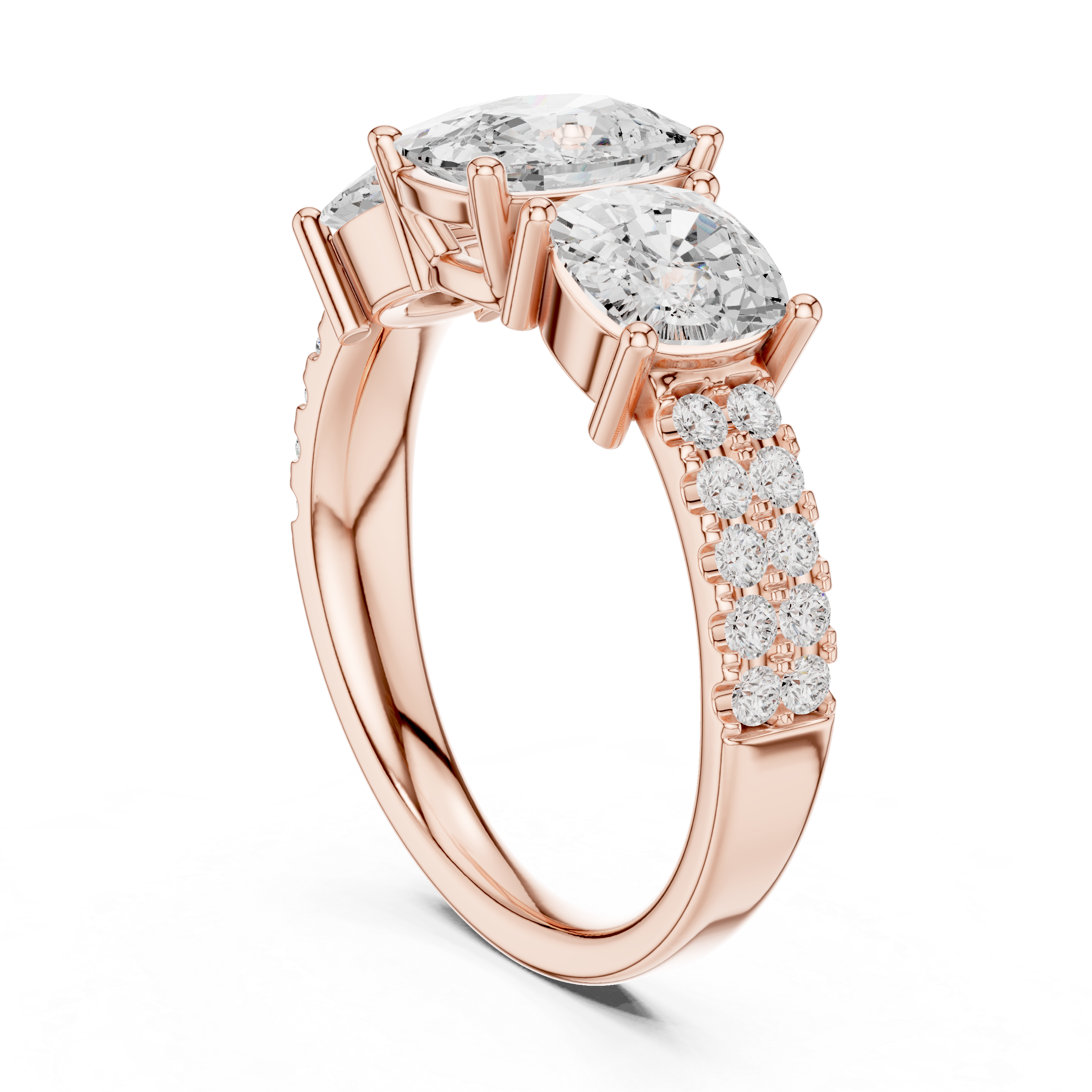 Cushion Three Stone Diamond Engagement Ring
