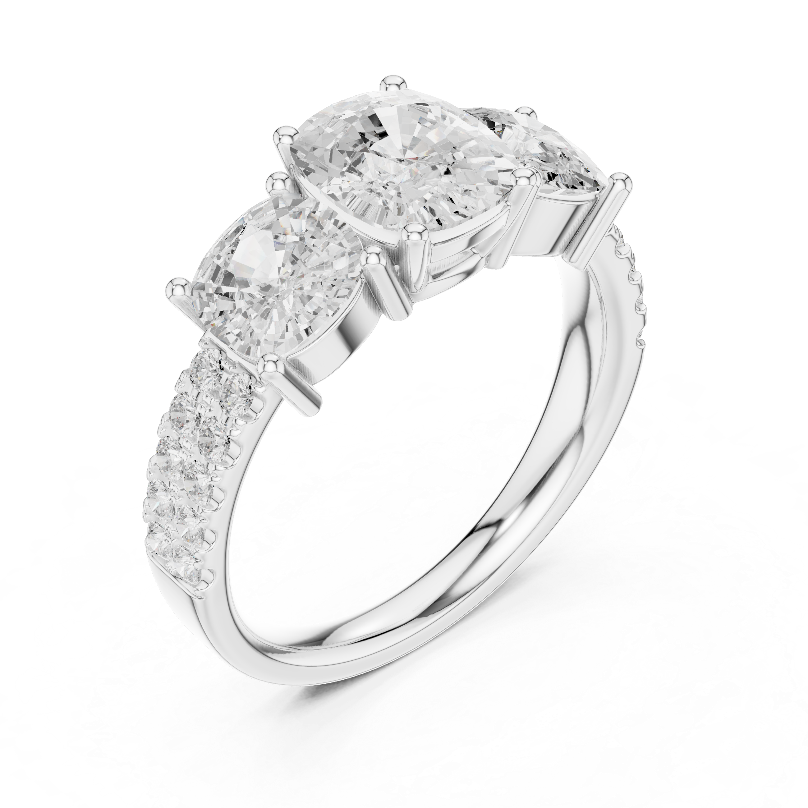 Cushion Three Stone Diamond Engagement Ring