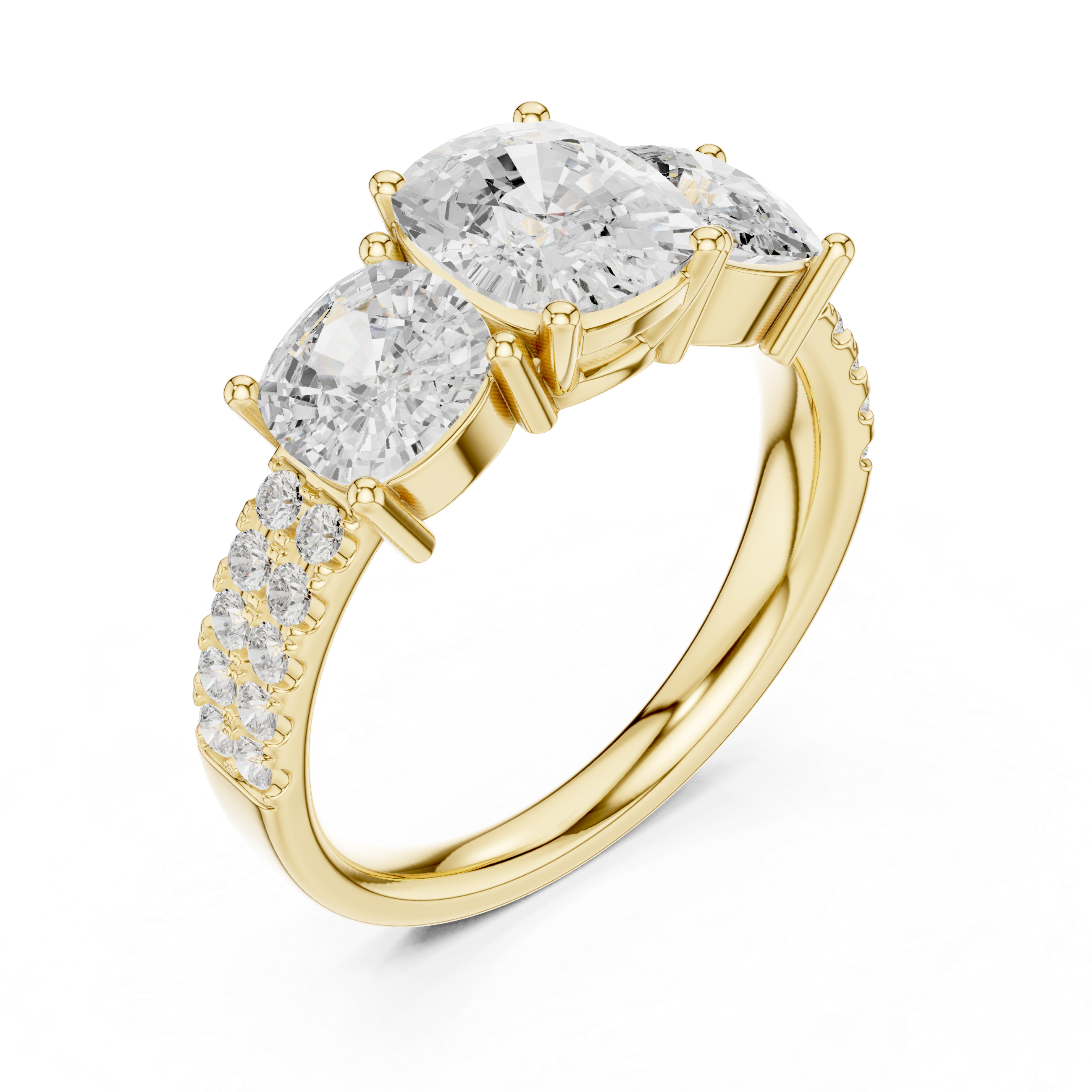 Cushion Three Stone Diamond Engagement Ring