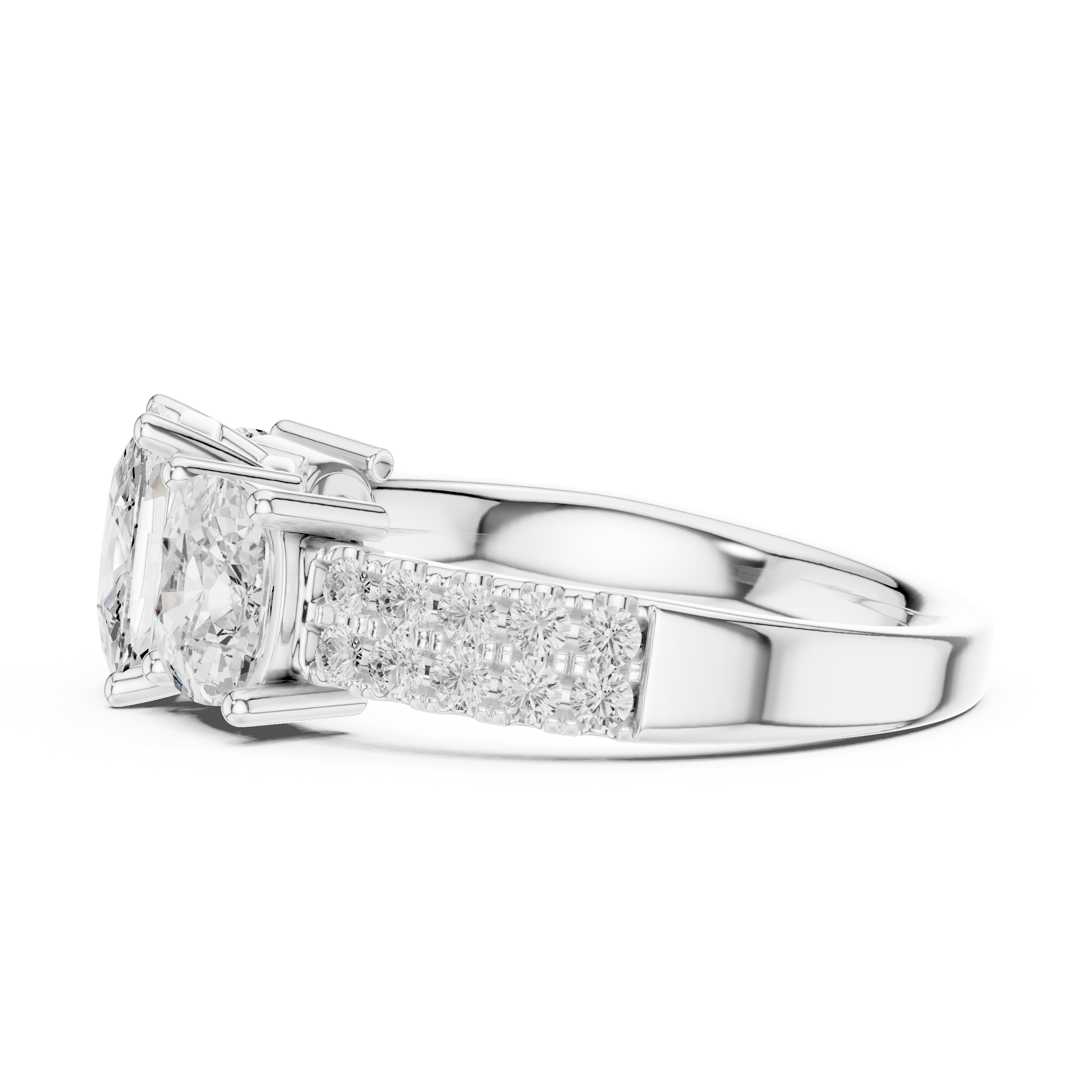 Cushion Three Stone Diamond Engagement Ring