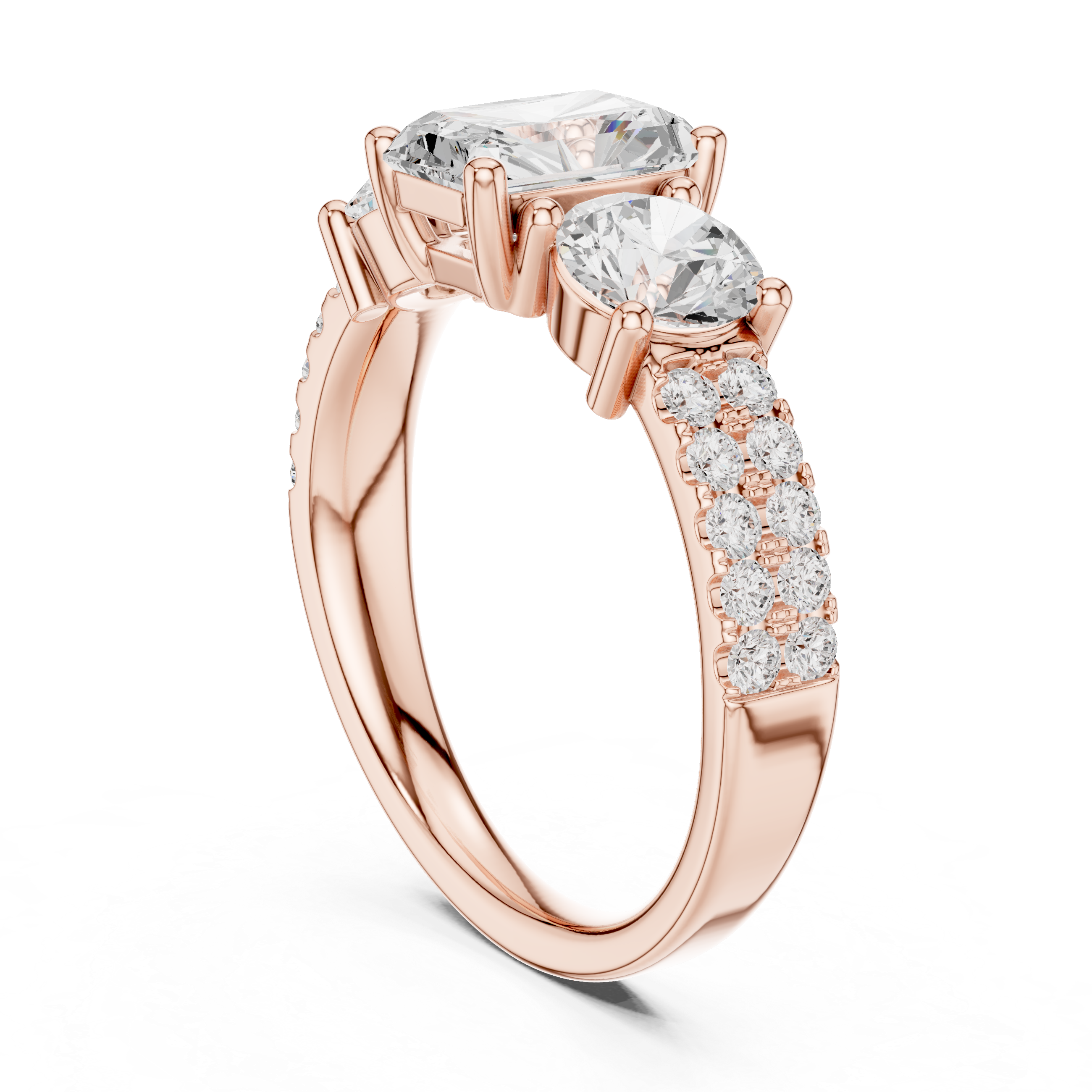 Radiant Three Stone Diamond Engagement Ring