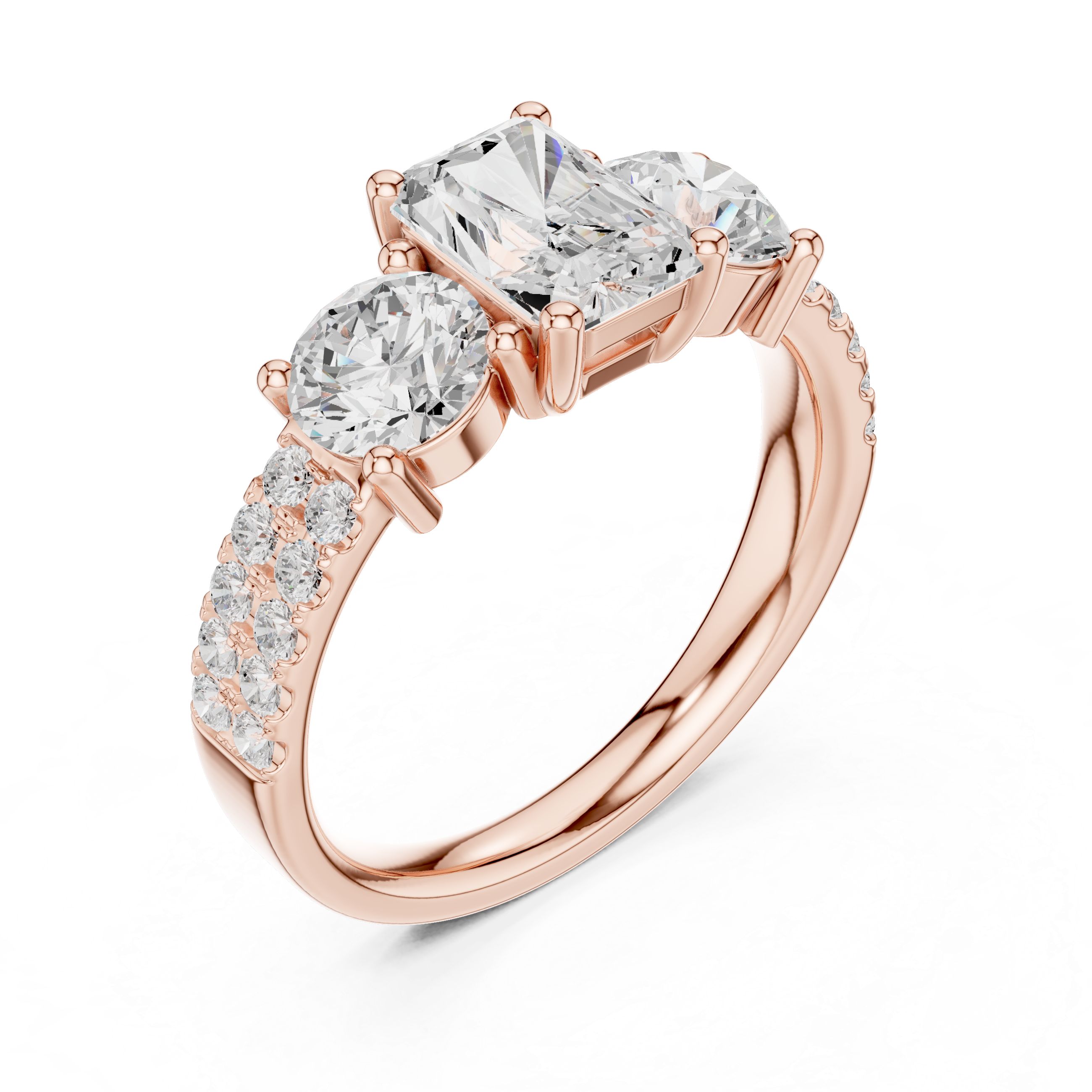 Radiant Three Stone Diamond Engagement Ring