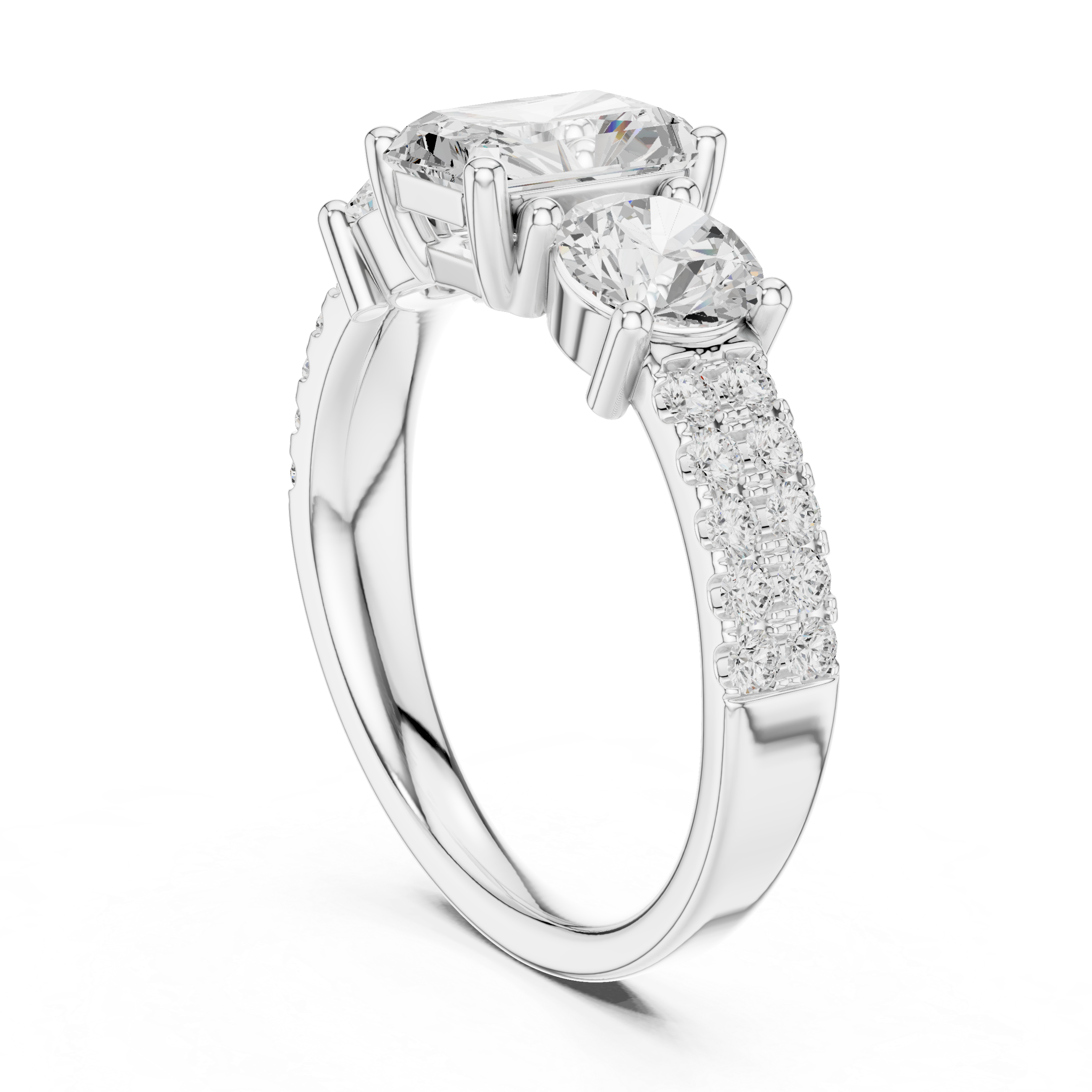 Radiant Three Stone Diamond Engagement Ring