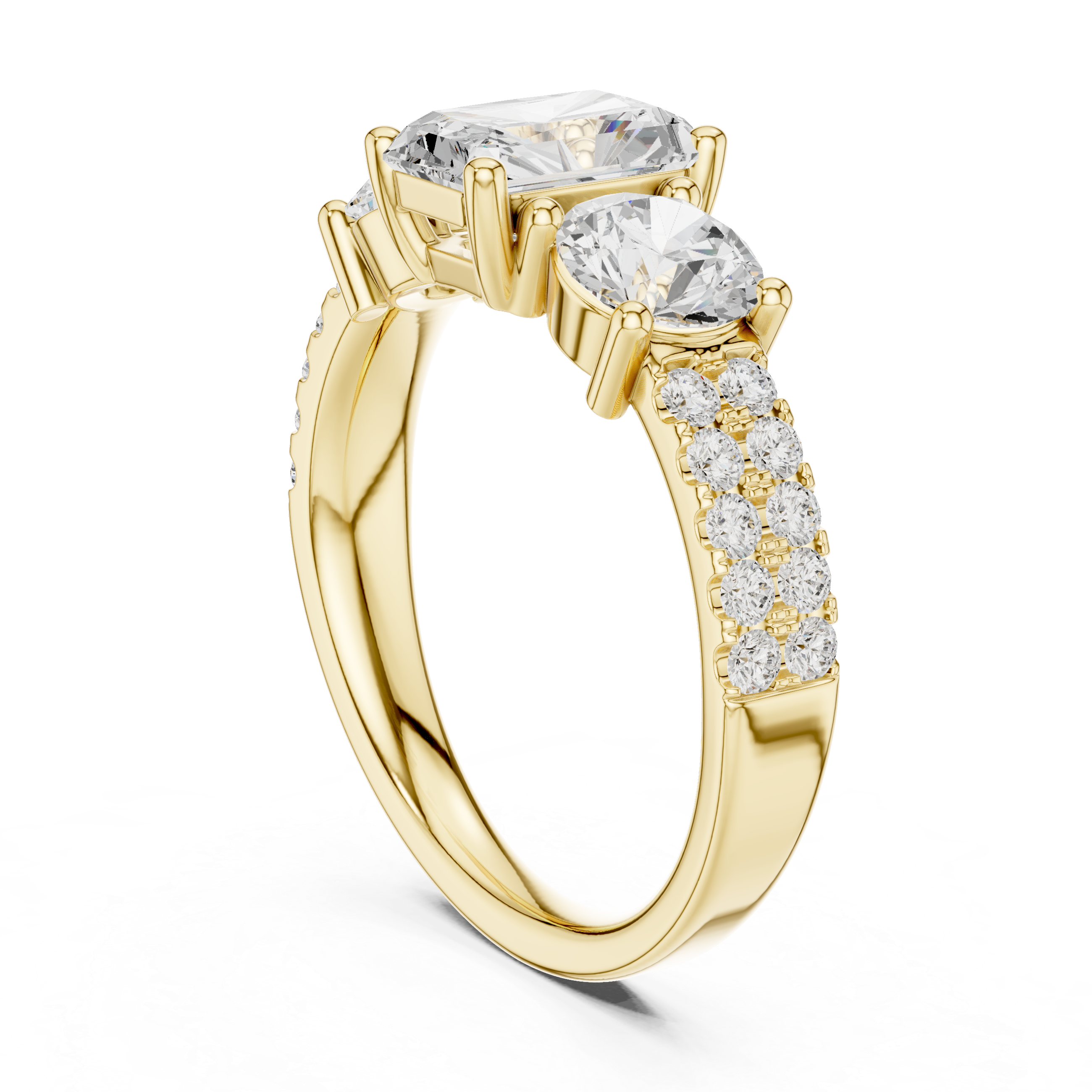 Radiant Three Stone Diamond Engagement Ring