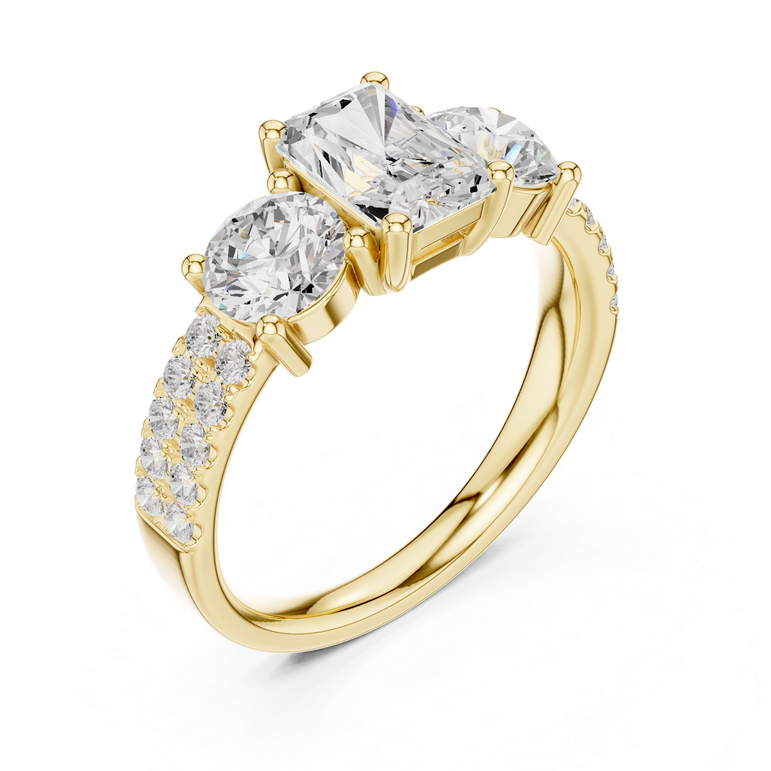 Radiant Three Stone Diamond Engagement Ring