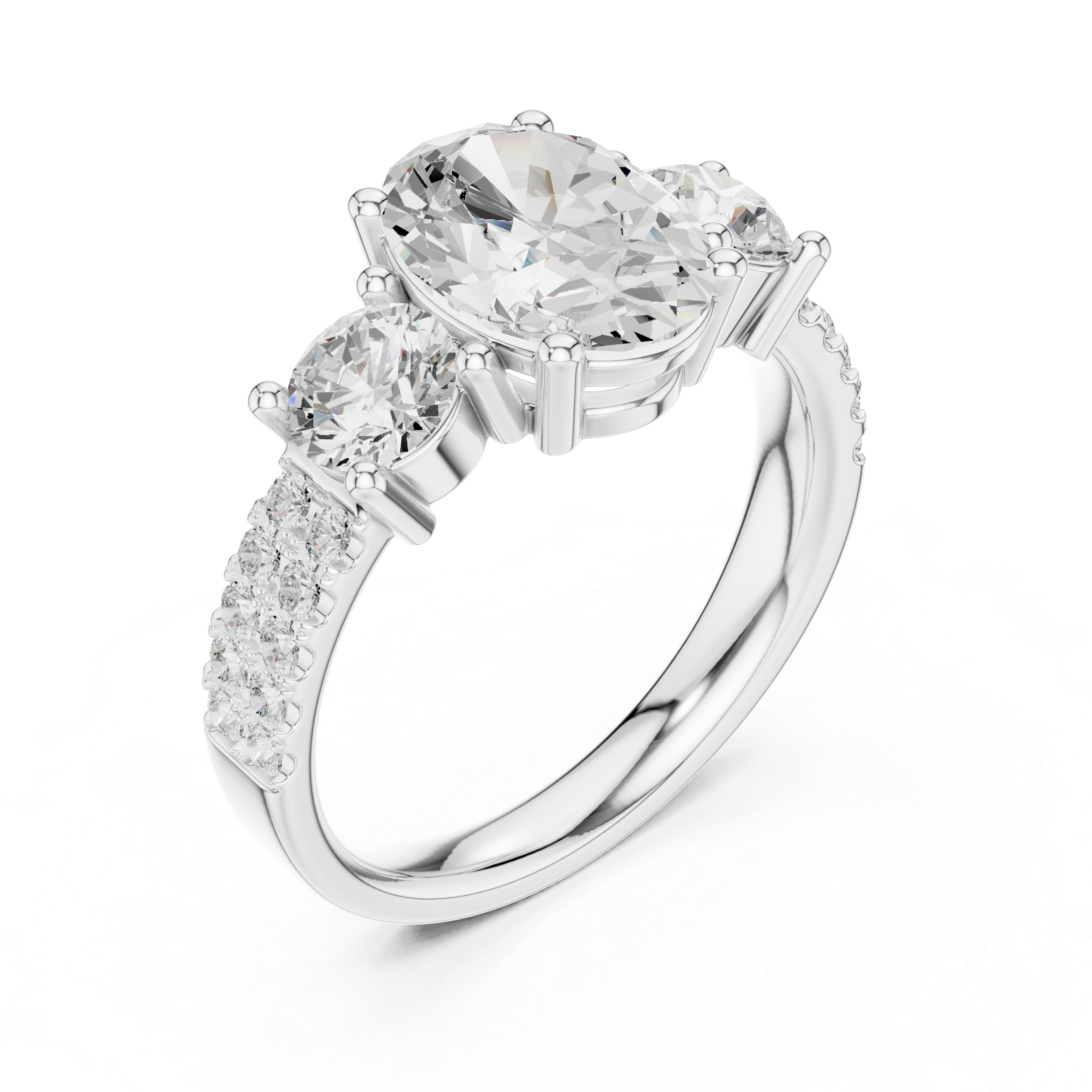 Oval Three Stone Diamond Engagement Ring