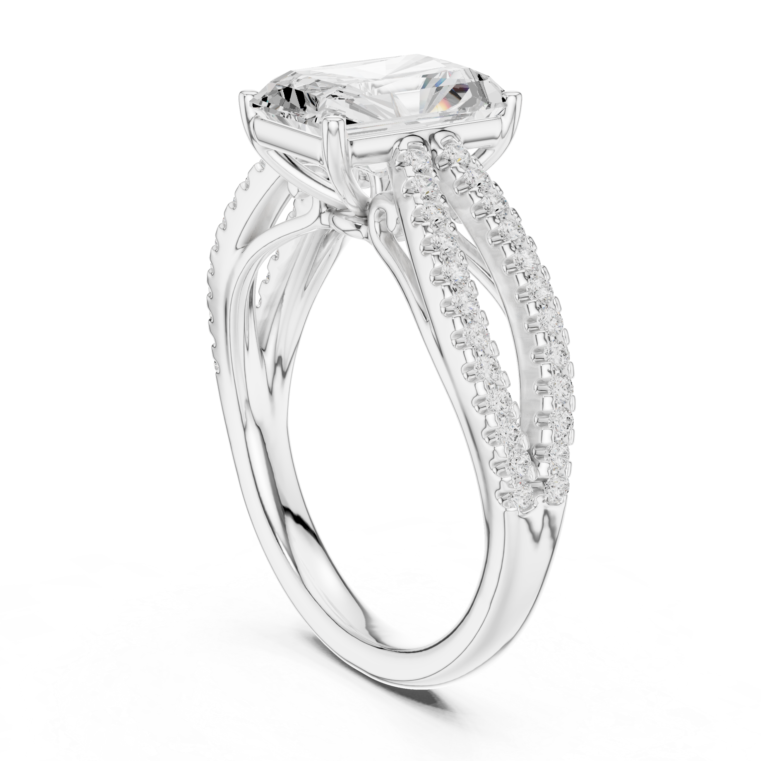 Radiant Cut Split Shank Engagement Ring